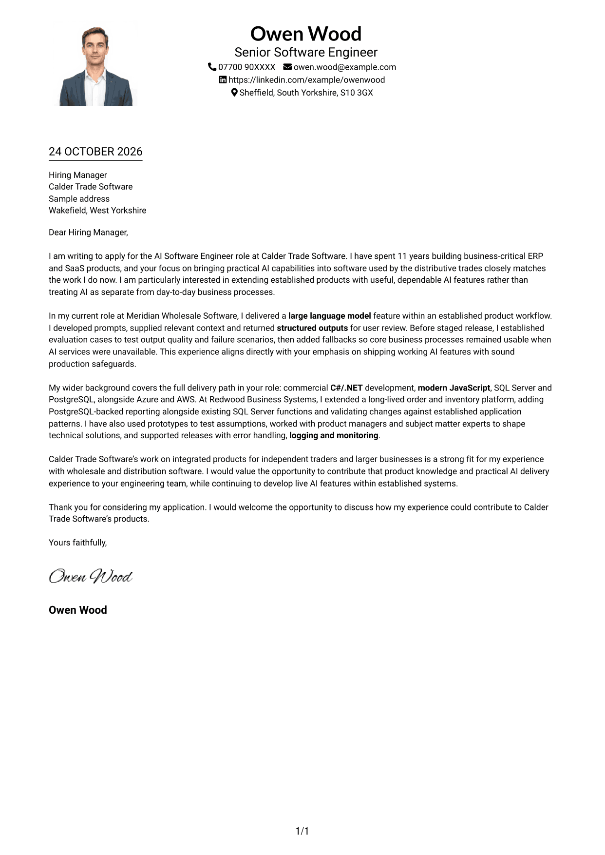 Cover letter example — page 1