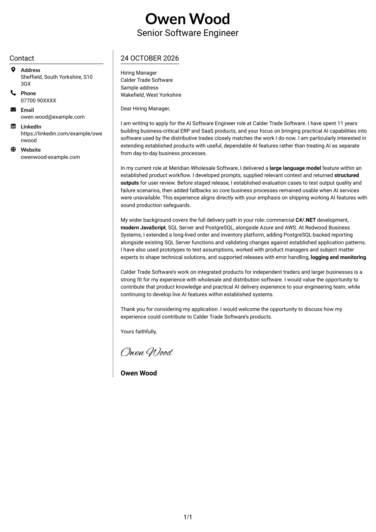 Cover letter example — page 1