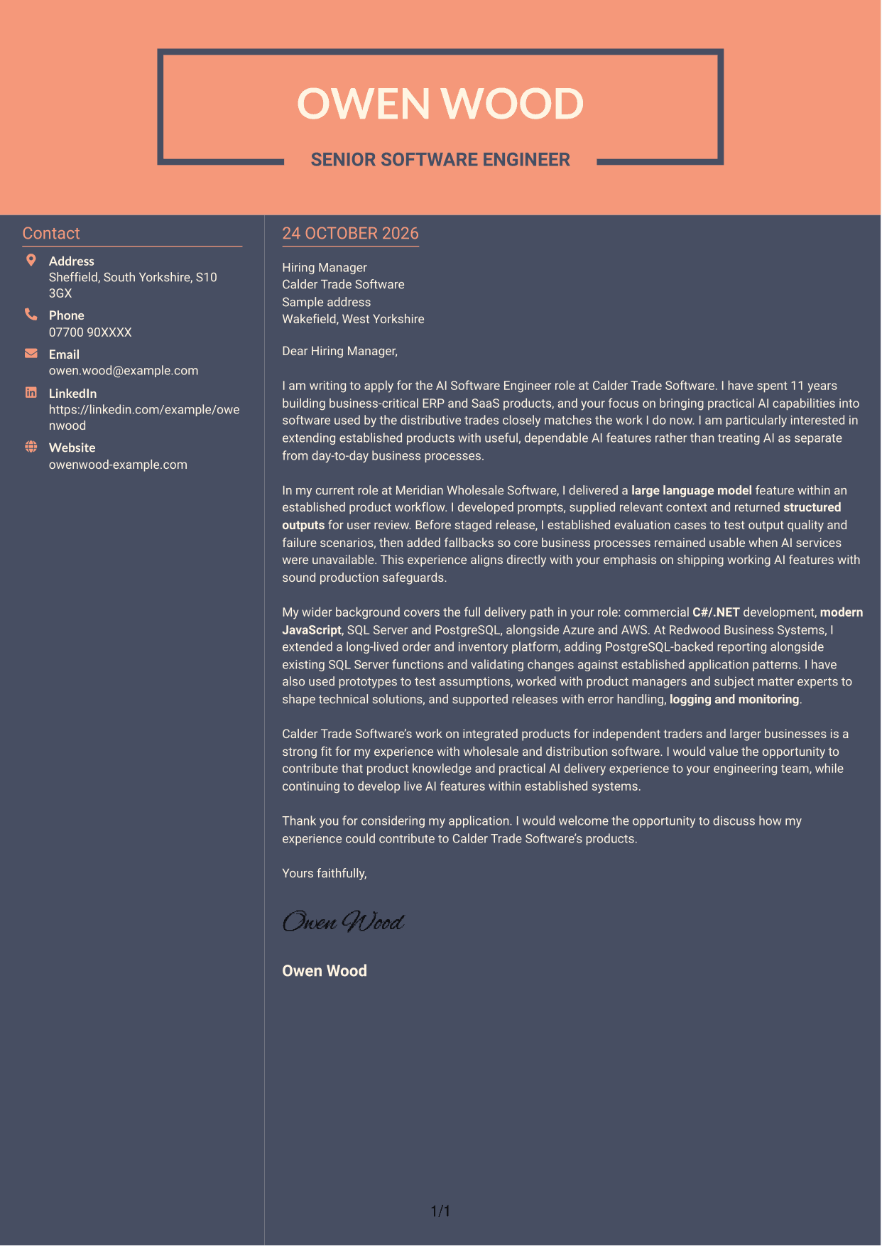 Cover letter example — page 1