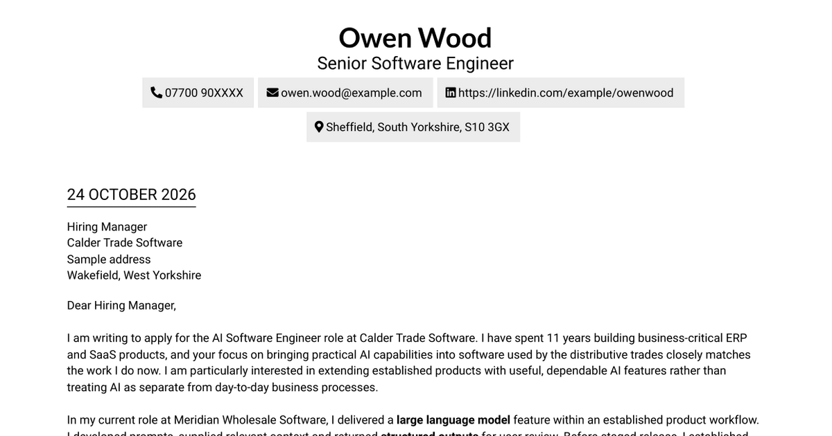 AI Software Engineer Cover Letter