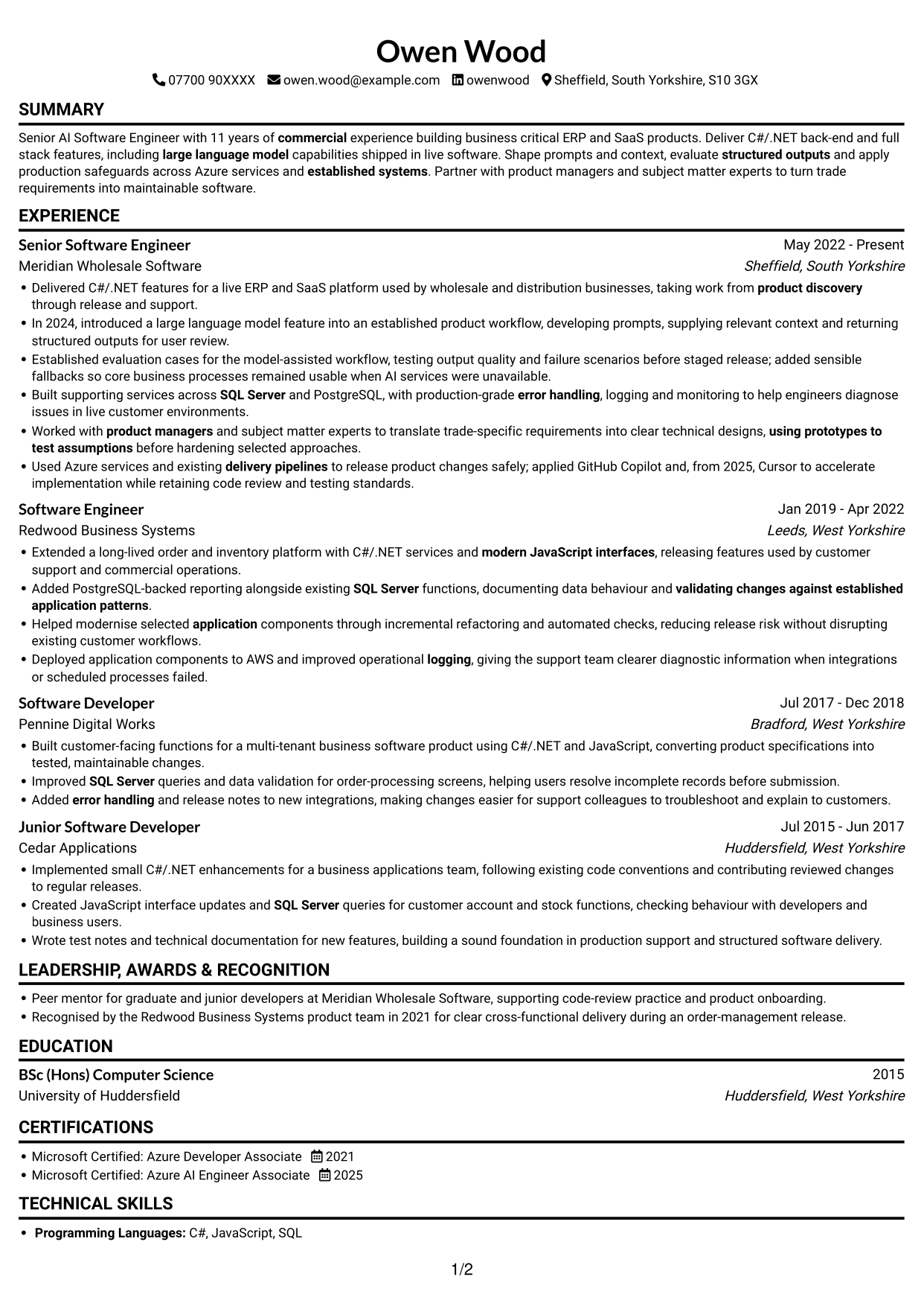CV example — page 1