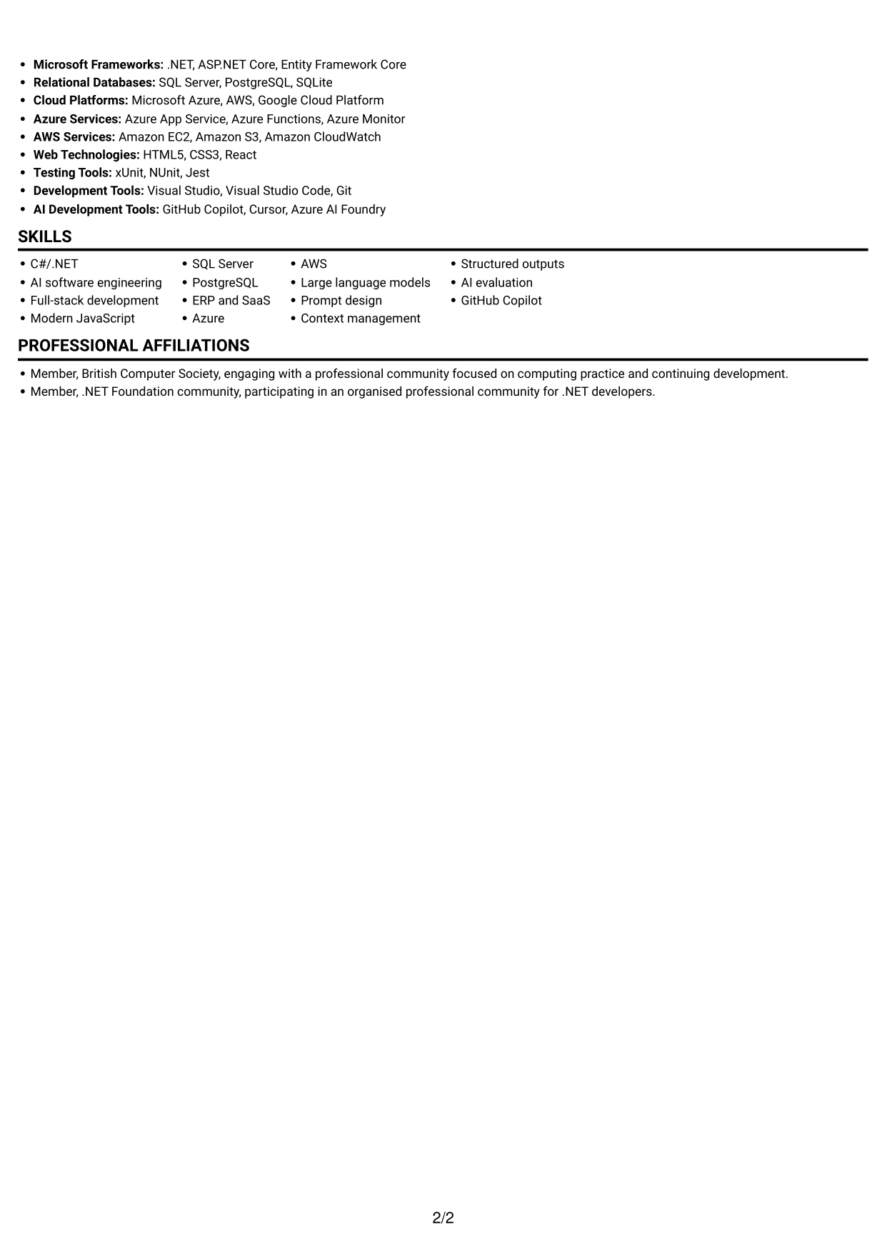 CV example — page 2