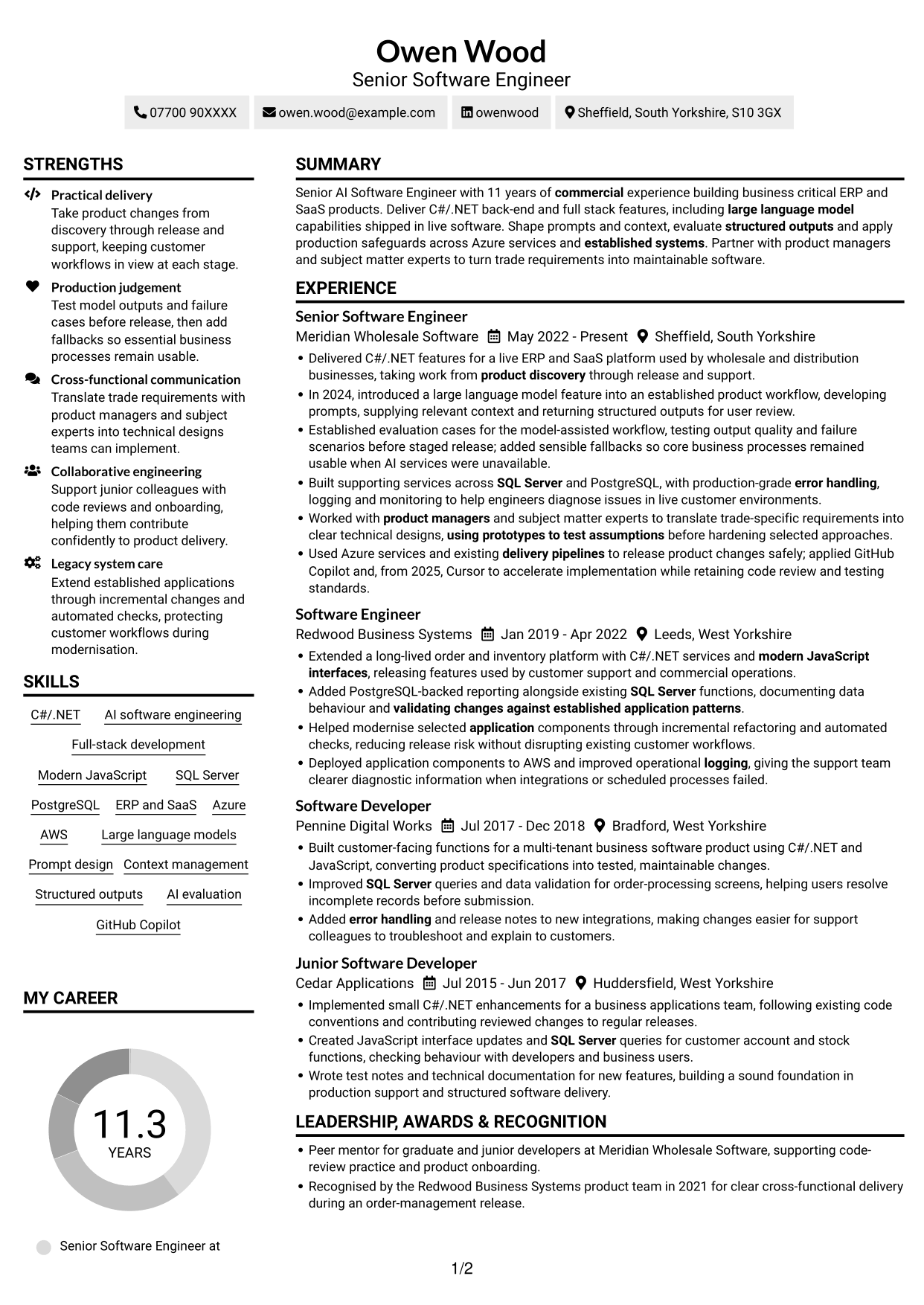 CV example — page 1