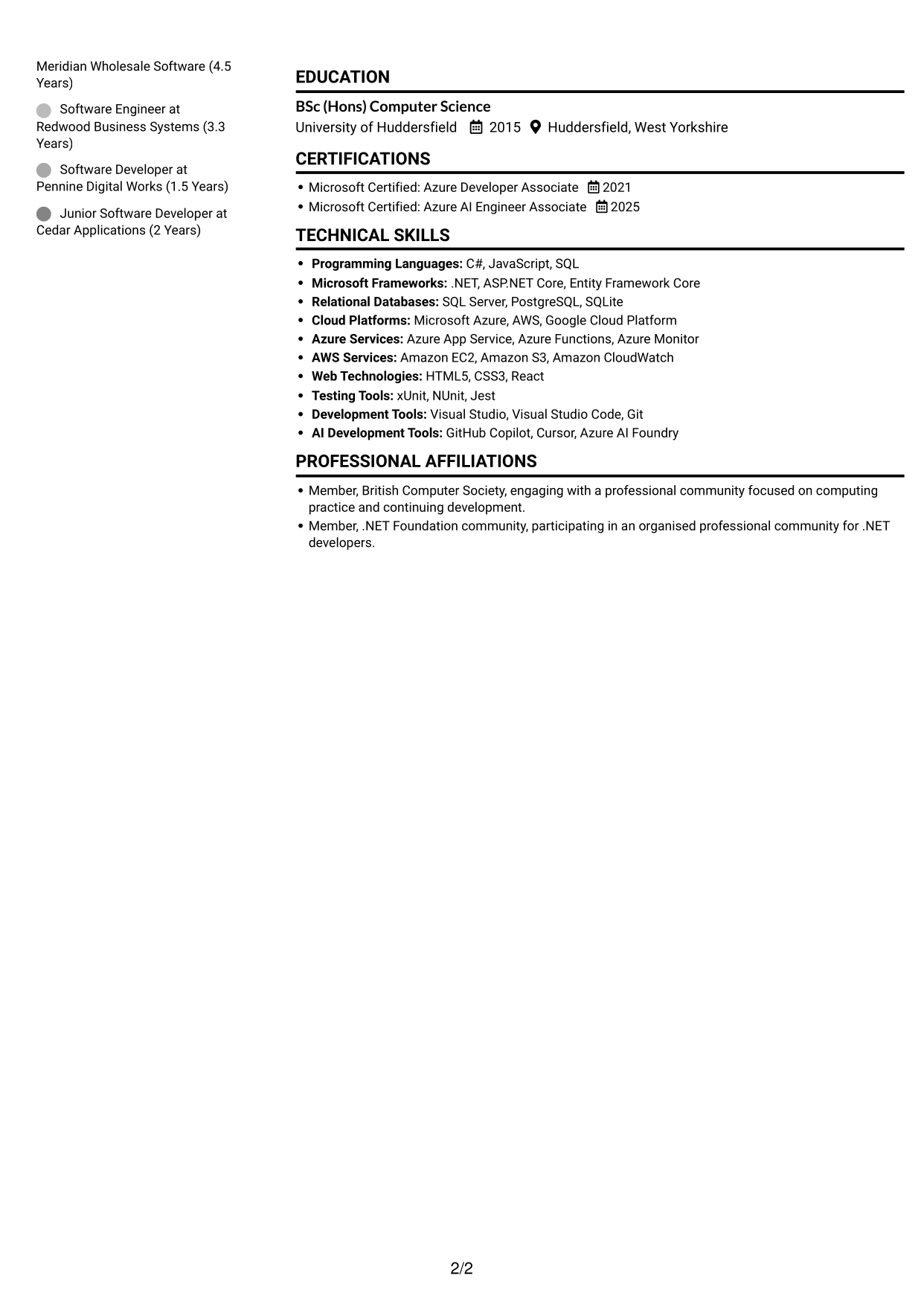 CV example — page 2
