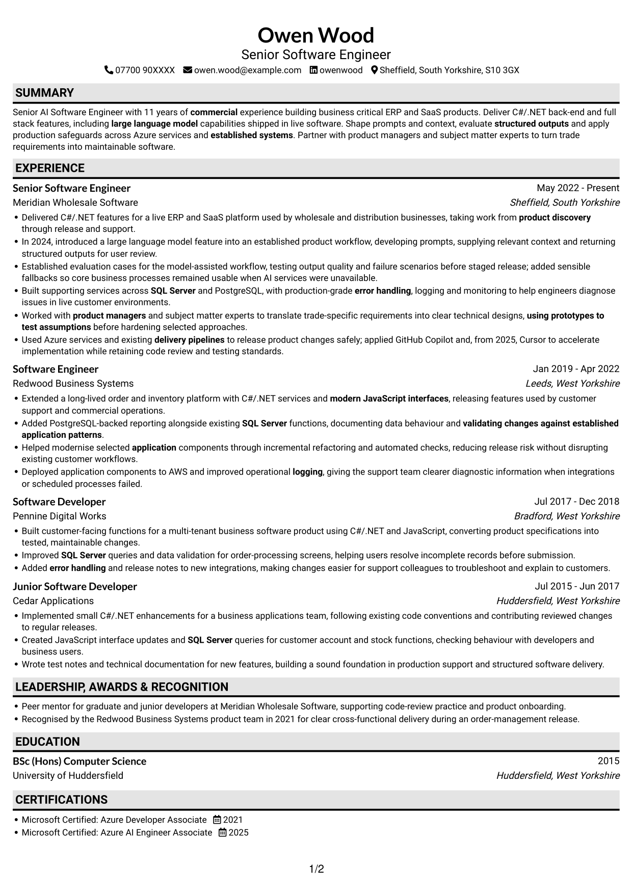 CV example — page 1