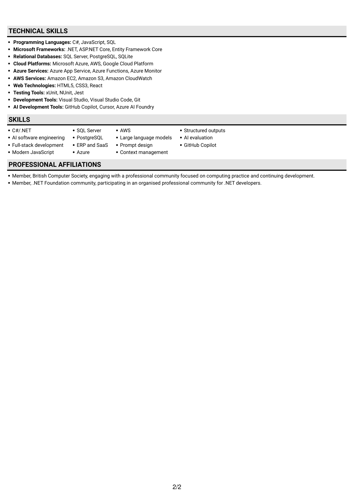 CV example — page 2