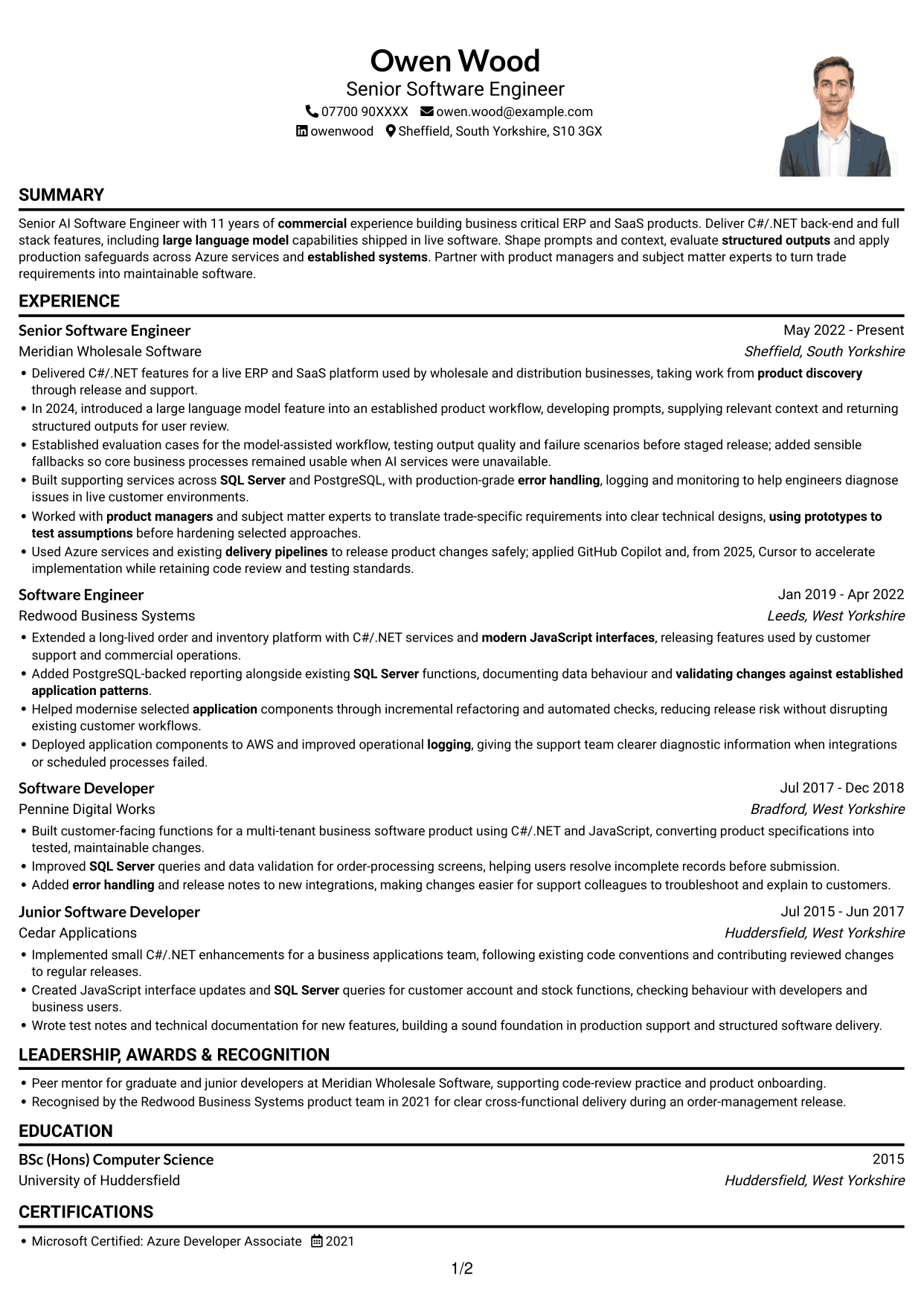 CV example — page 1