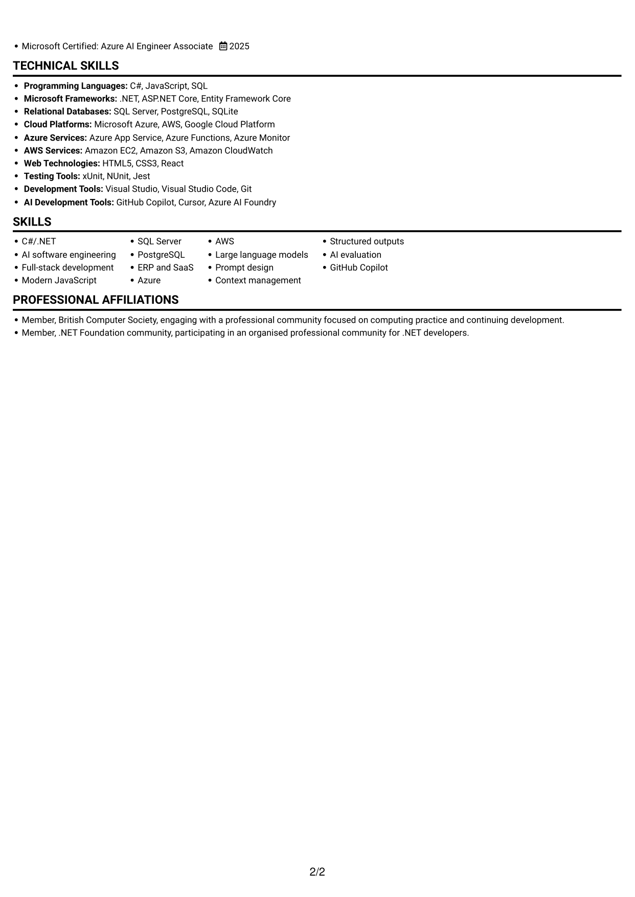 CV example — page 2