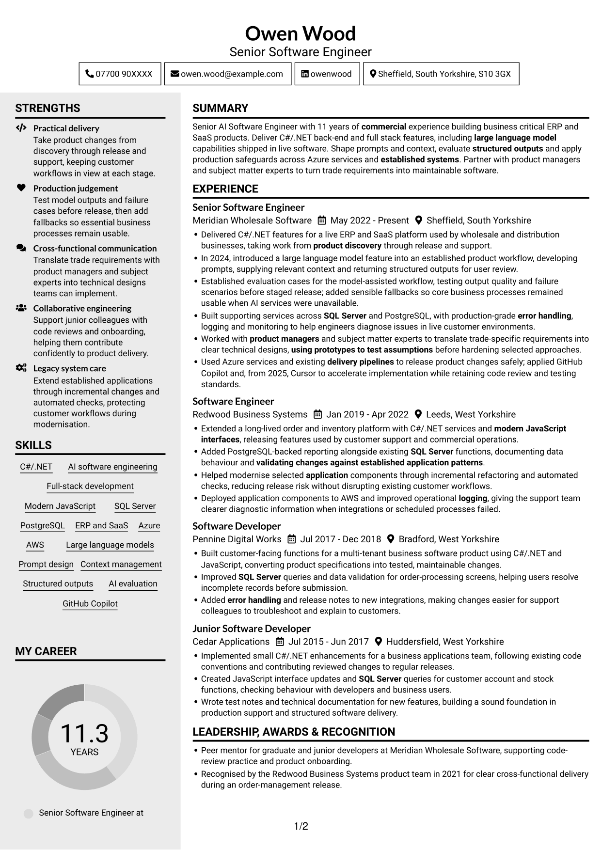 CV example — page 1