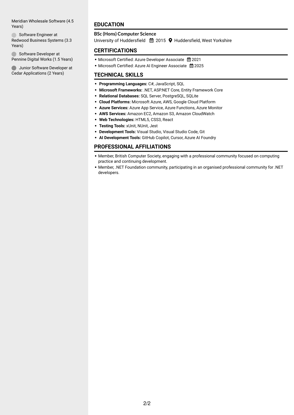 CV example — page 2
