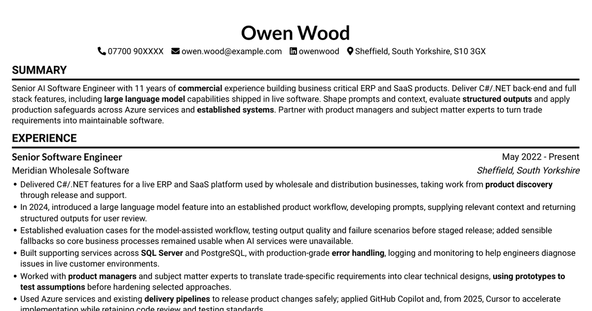 AI Software Engineer CV