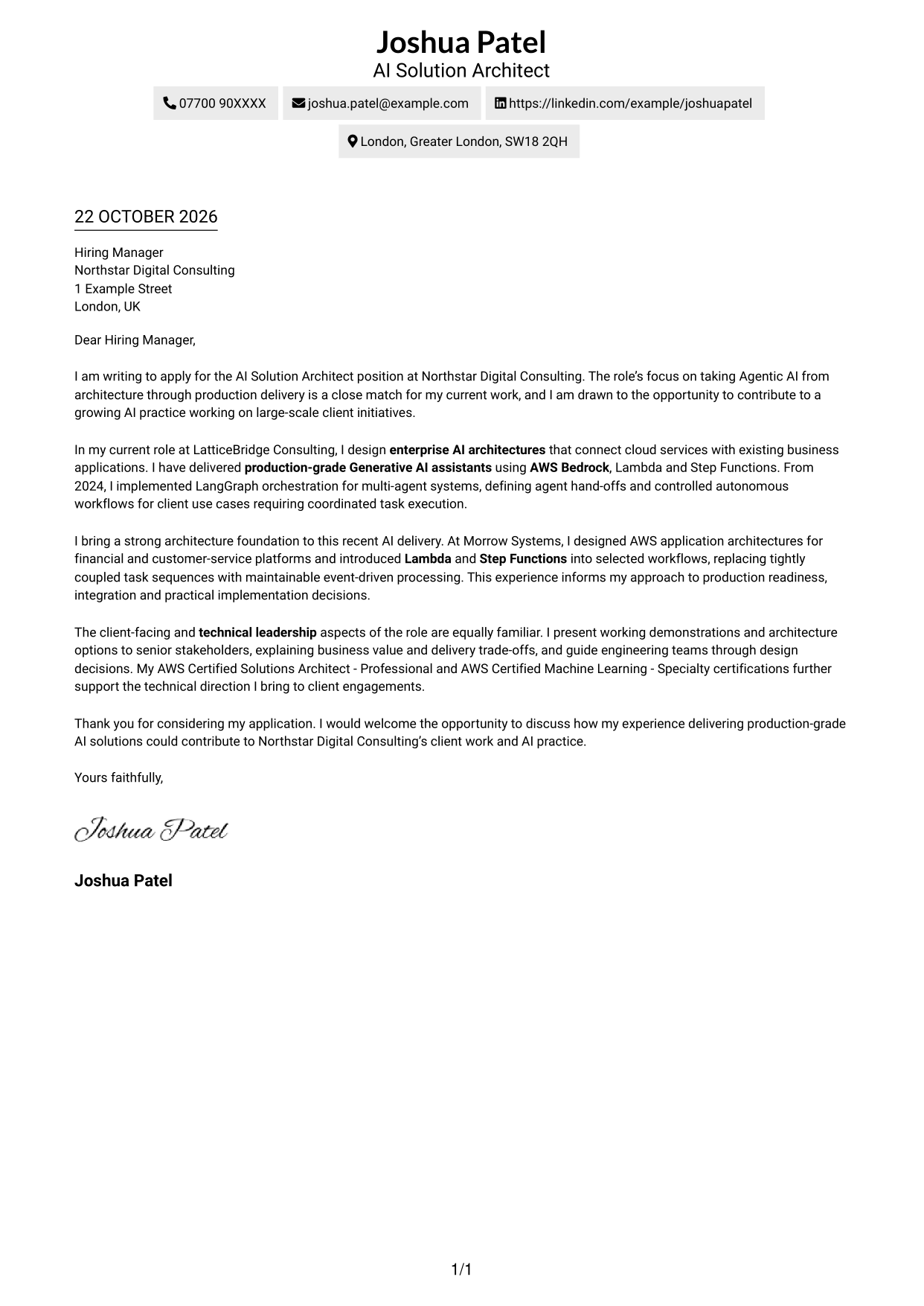 Cover letter example — page 1