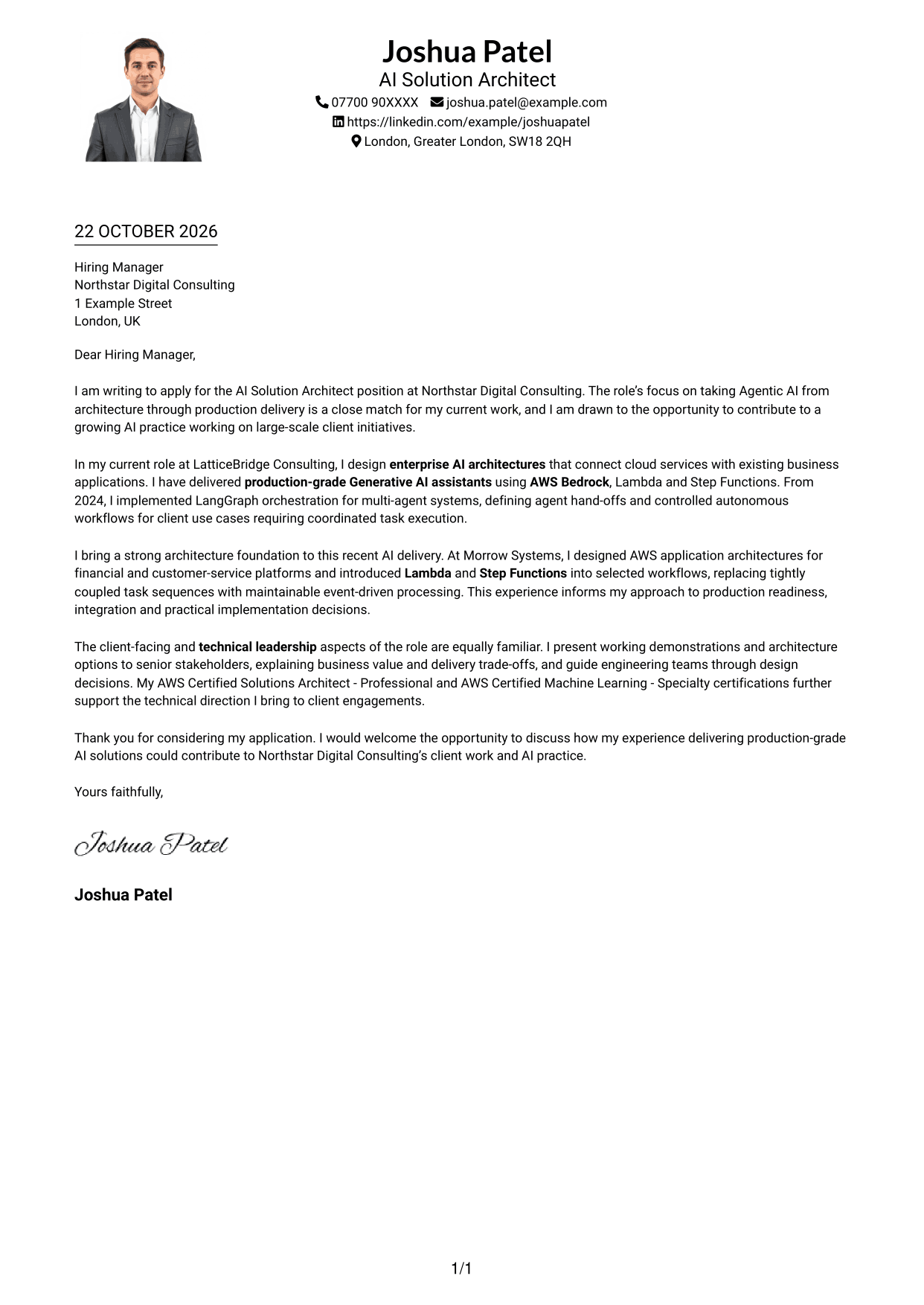 Cover letter example — page 1