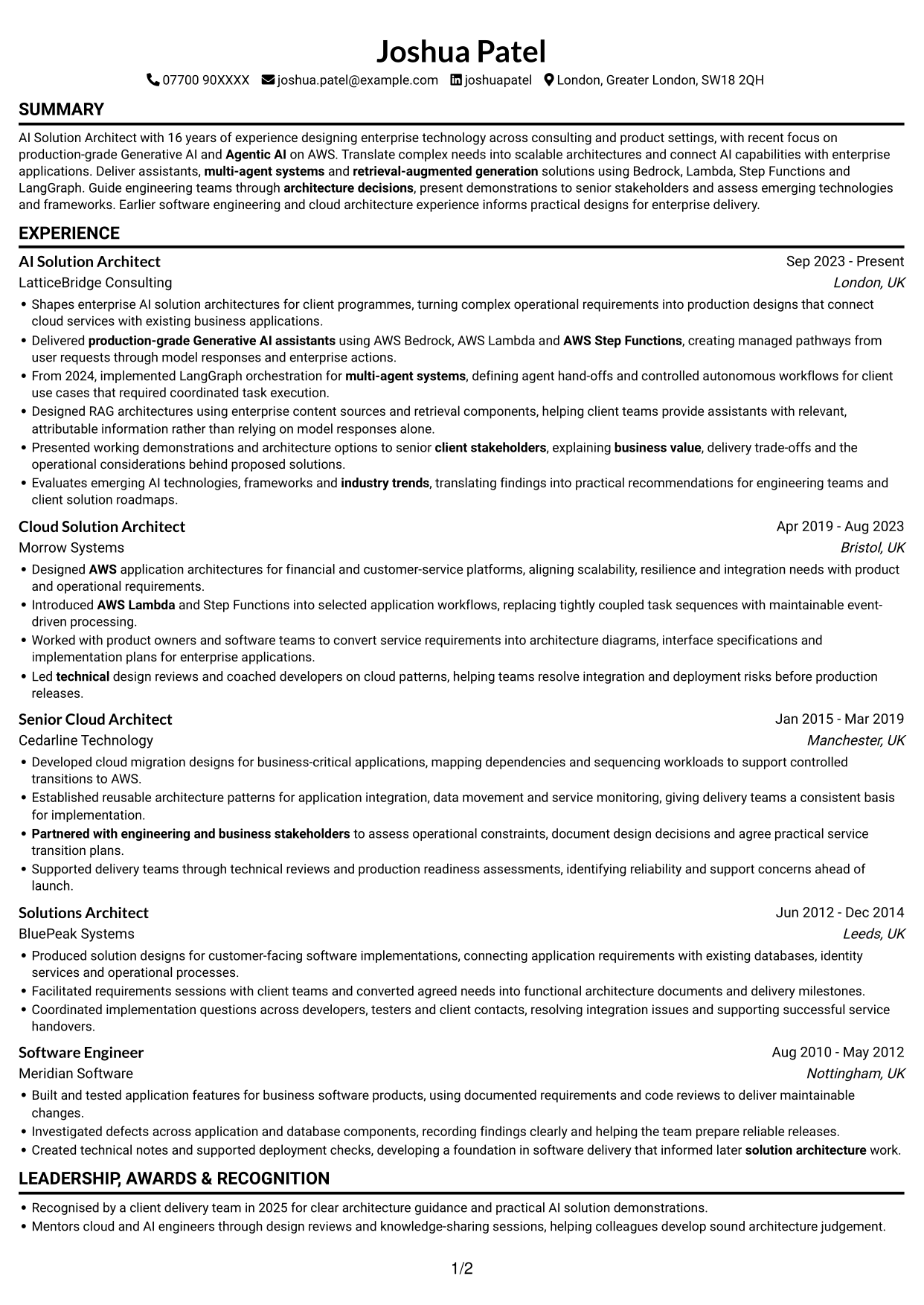 CV example — page 1