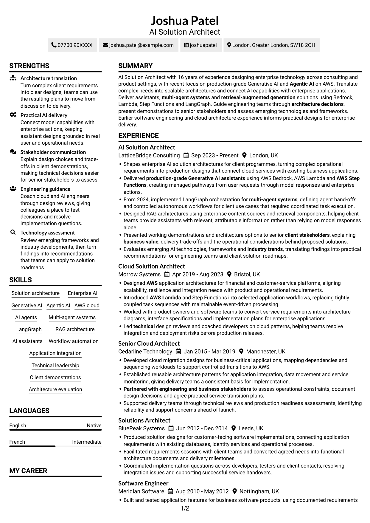 CV example — page 1