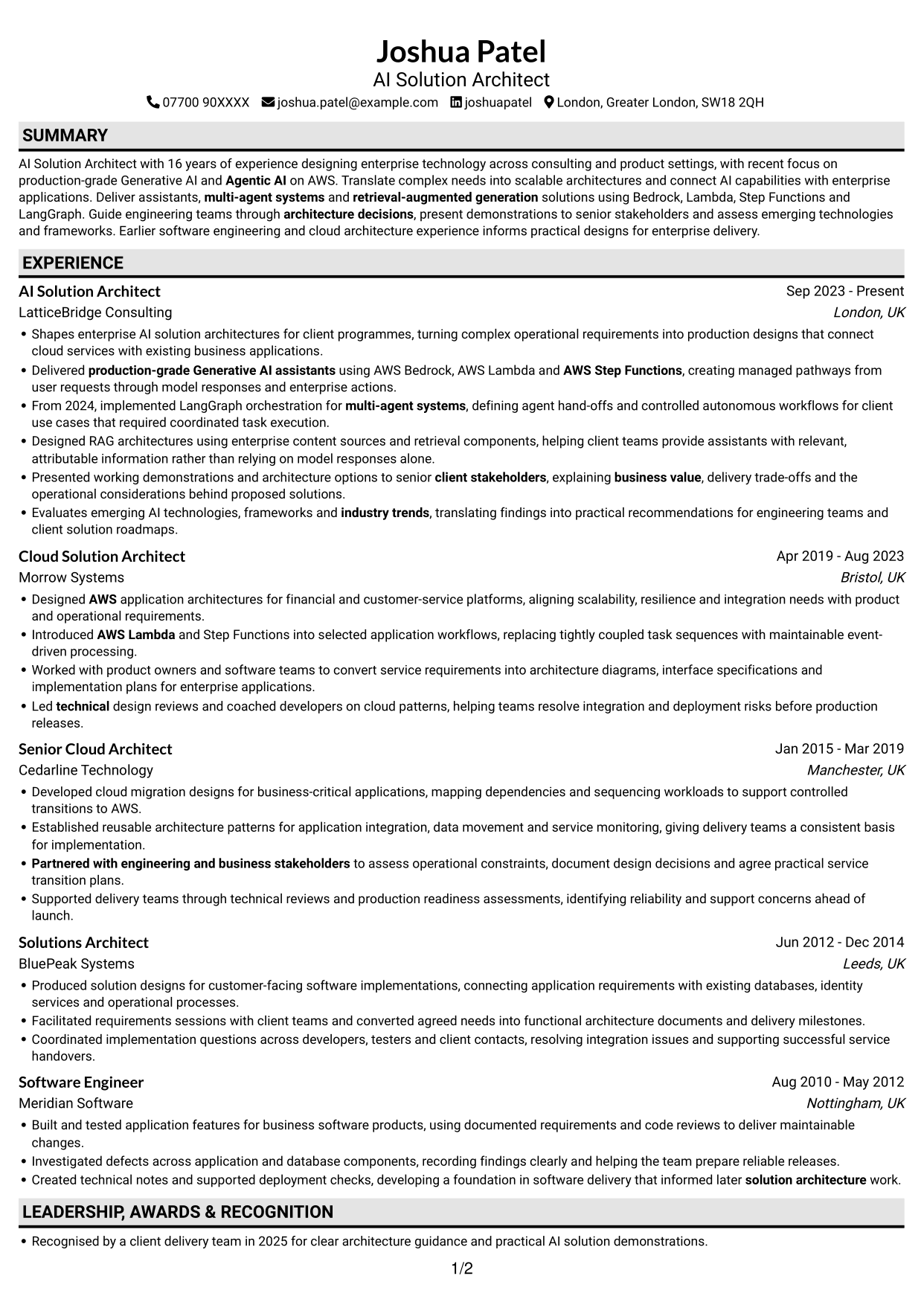 CV example — page 1
