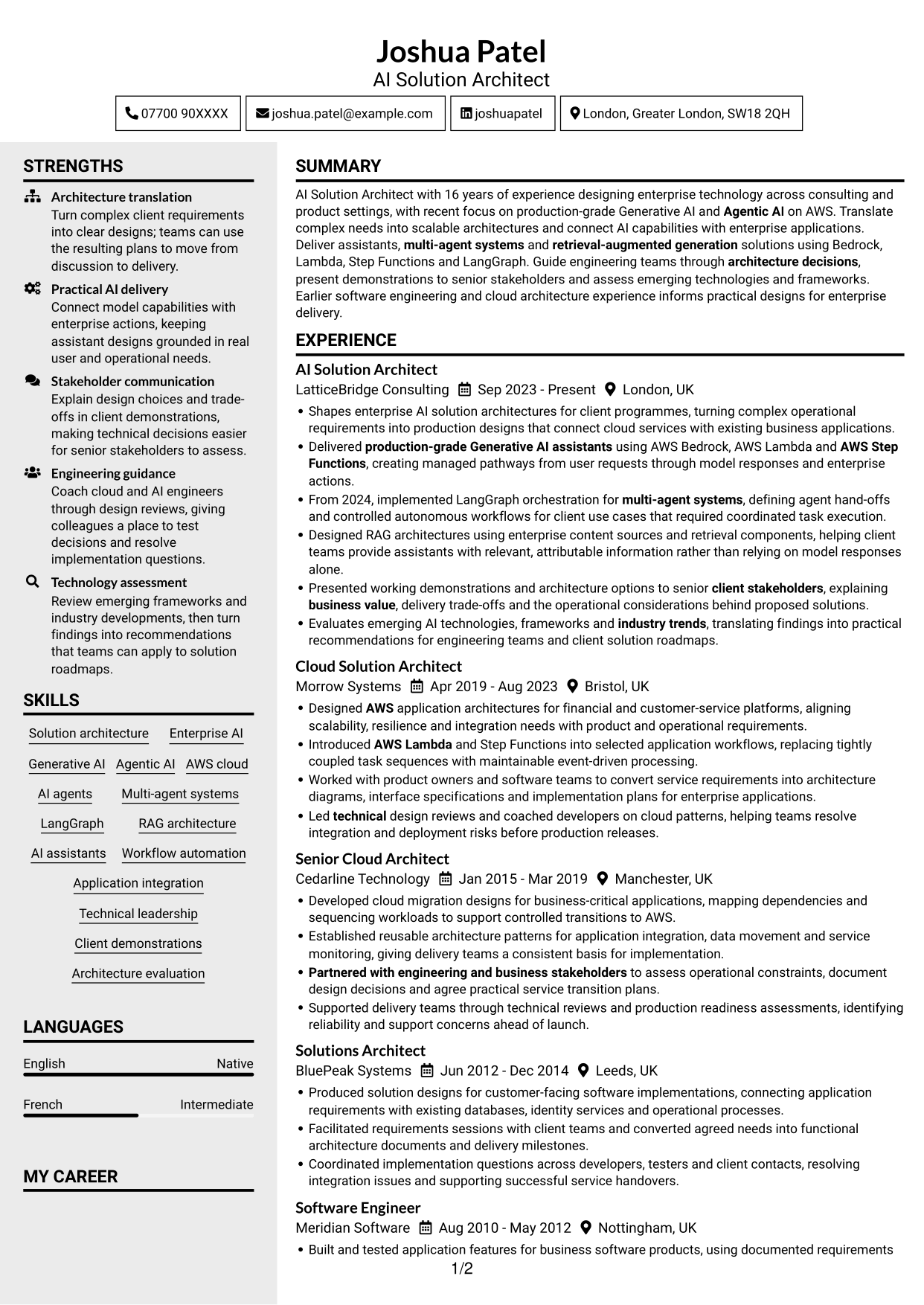 CV example — page 1