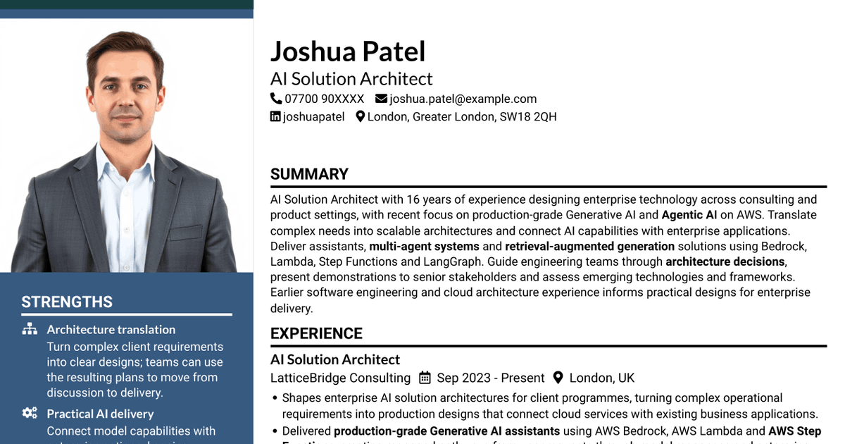 7 AI Solution Architect - Agentic AI CV Templates with Example