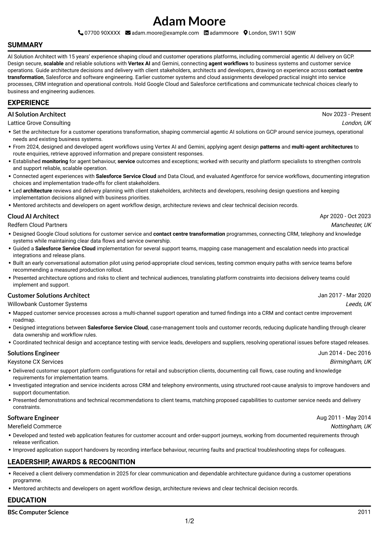 CV example — page 1