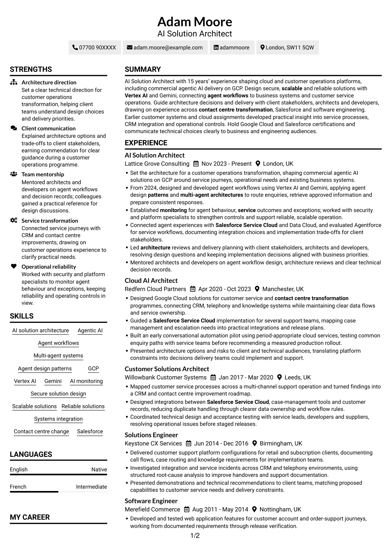 CV example — page 1