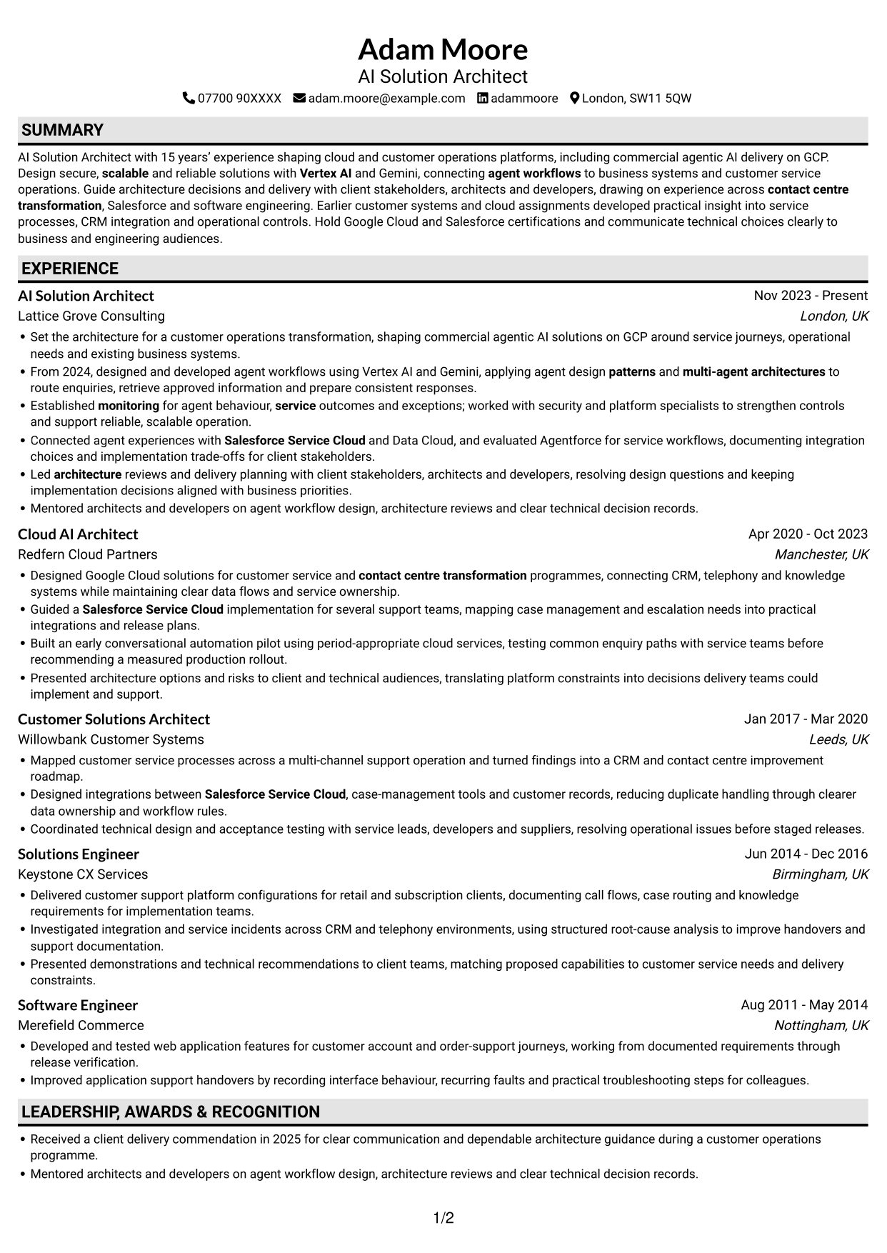 CV example — page 1