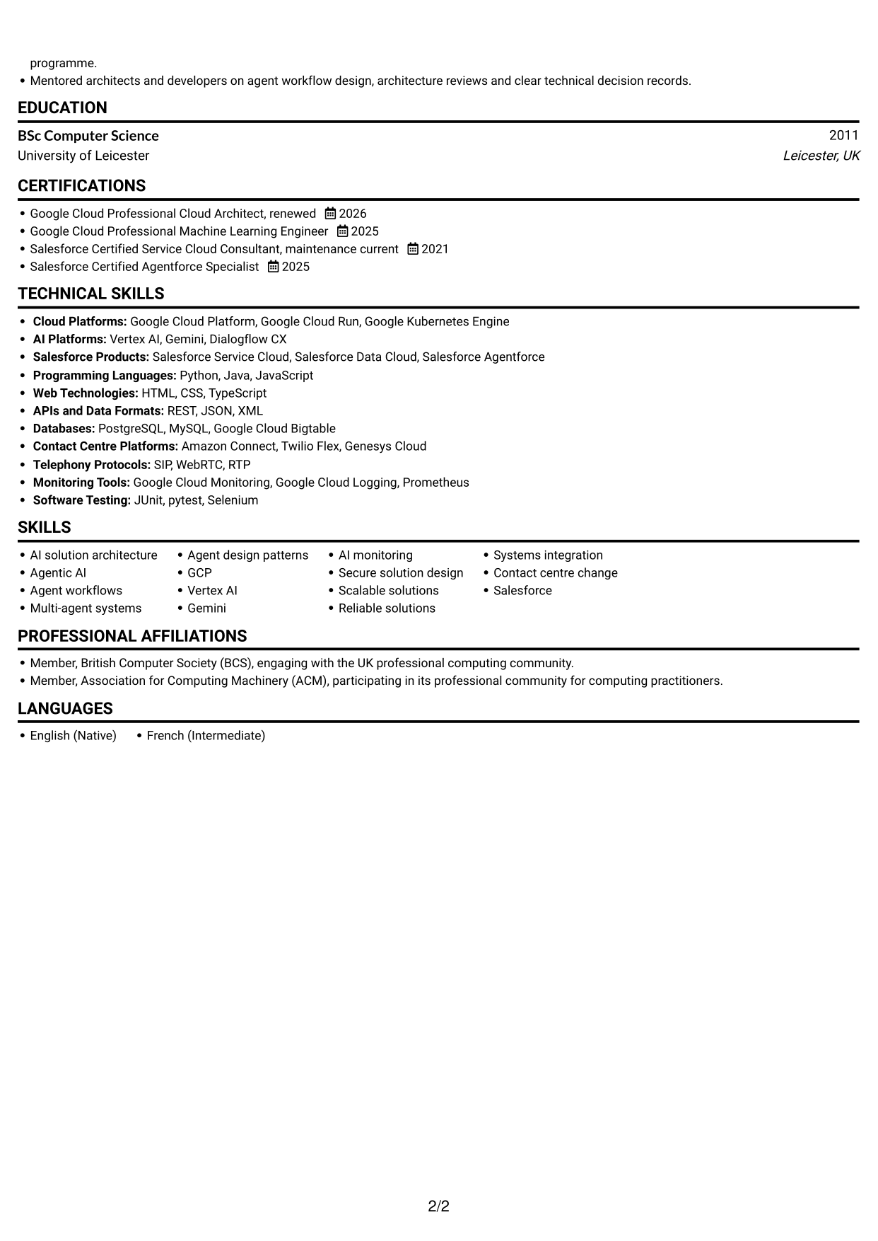 CV example — page 2