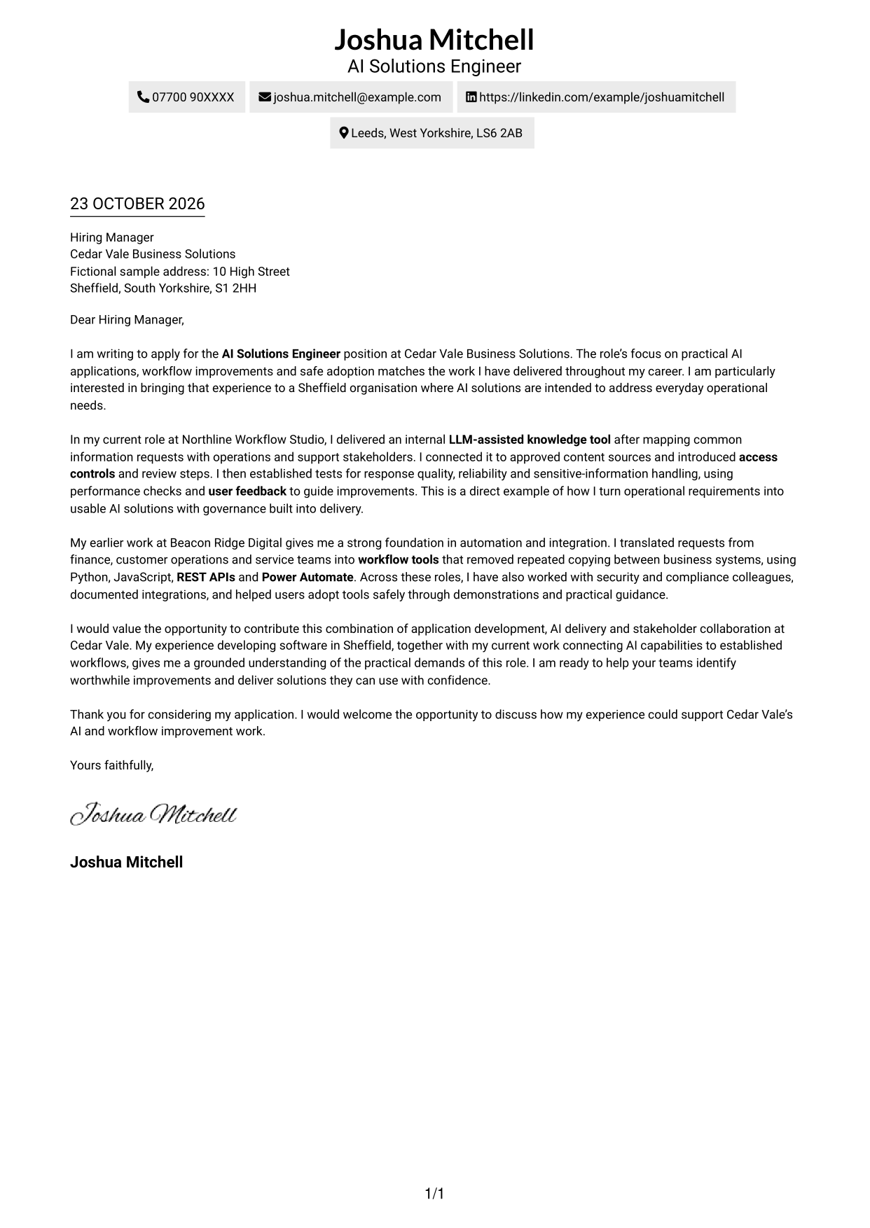 Cover letter example — page 1