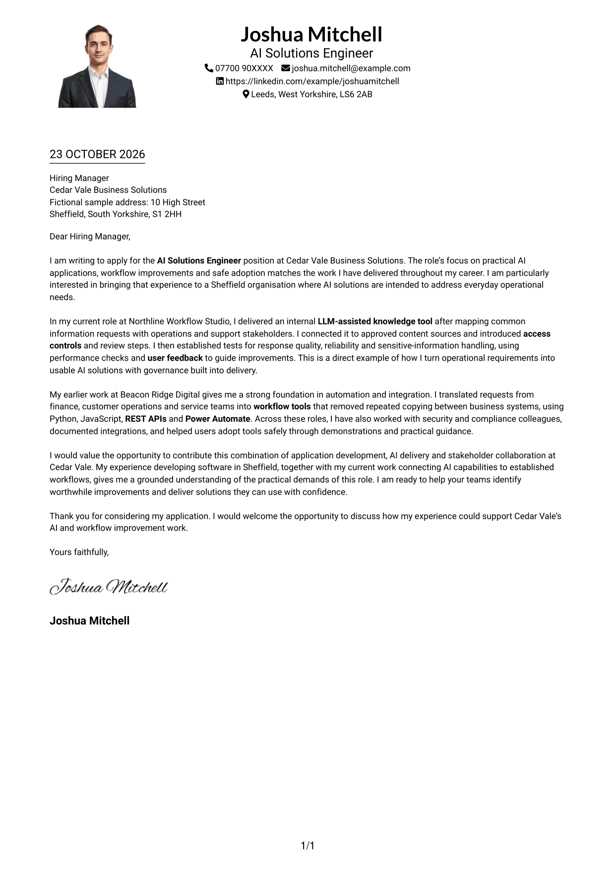 Cover letter example — page 1