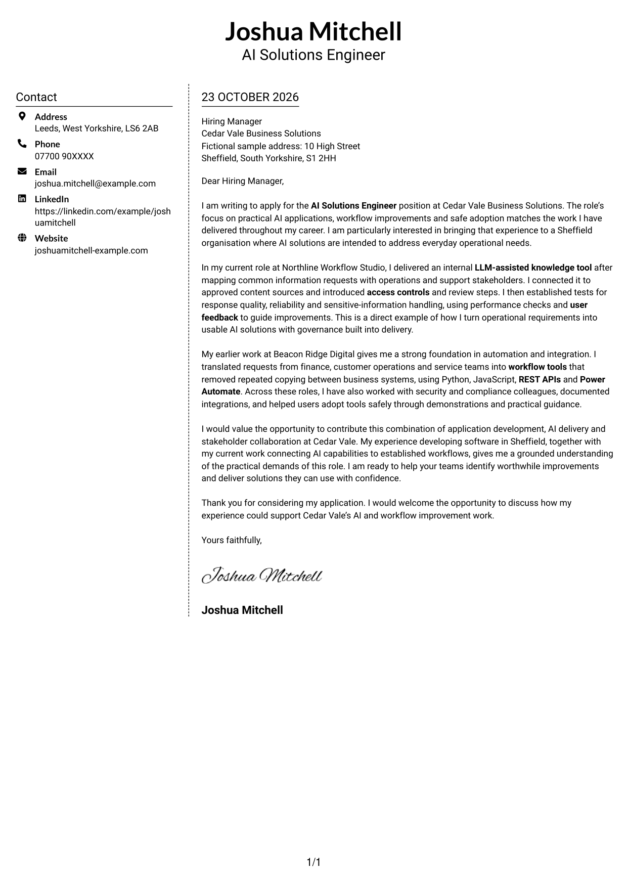 Cover letter example — page 1