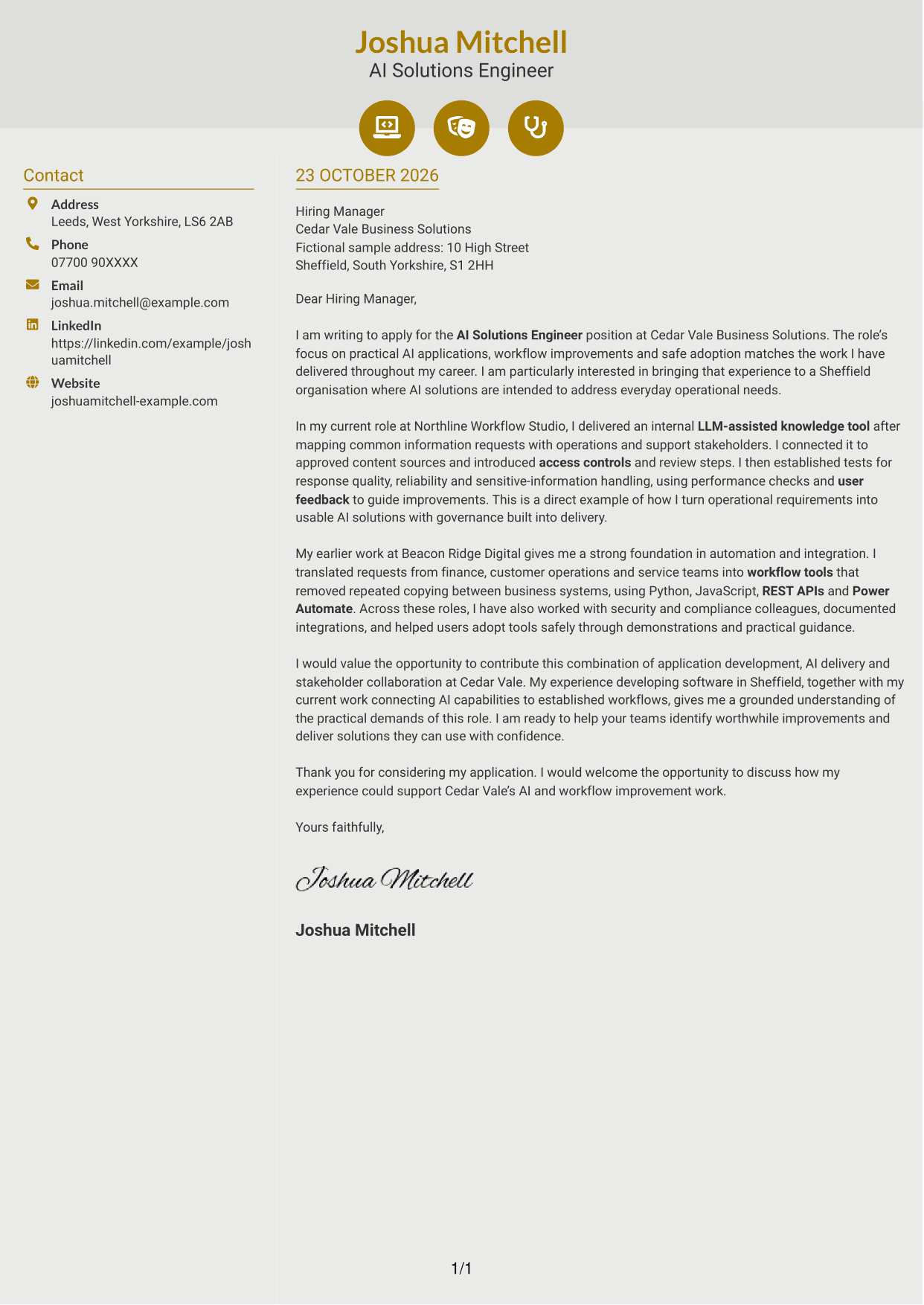 Cover letter example — page 1