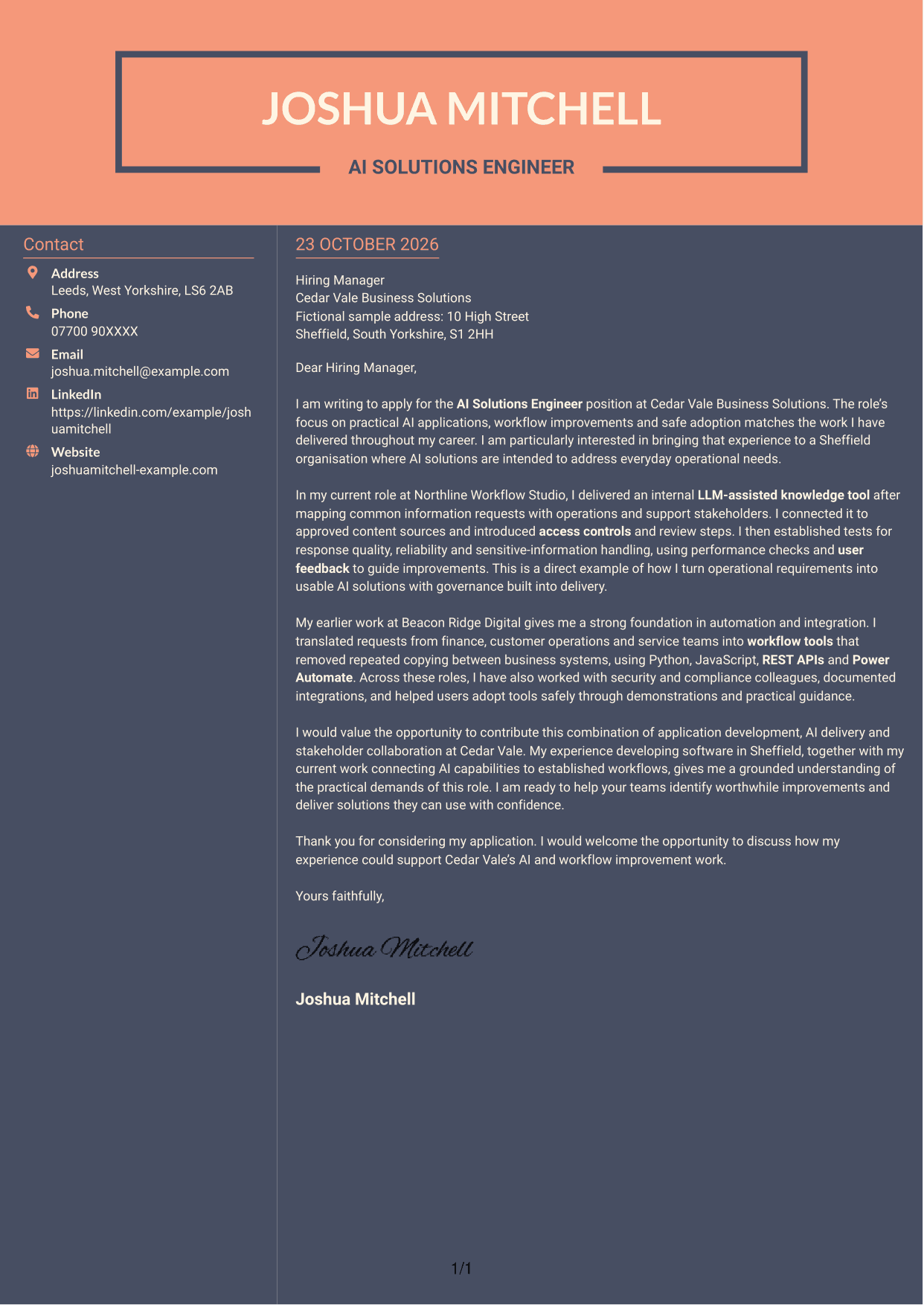 Cover letter example — page 1