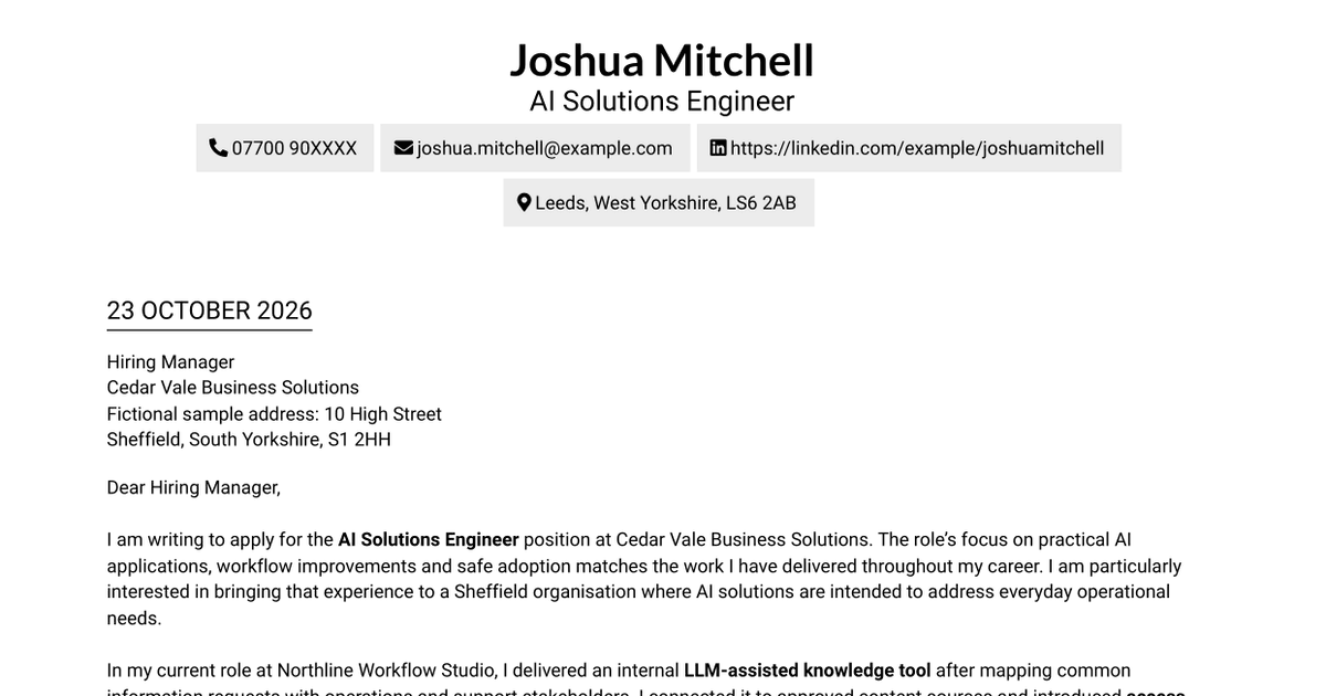 7 AI Solutions Engineer Cover Letter Templates with Example
