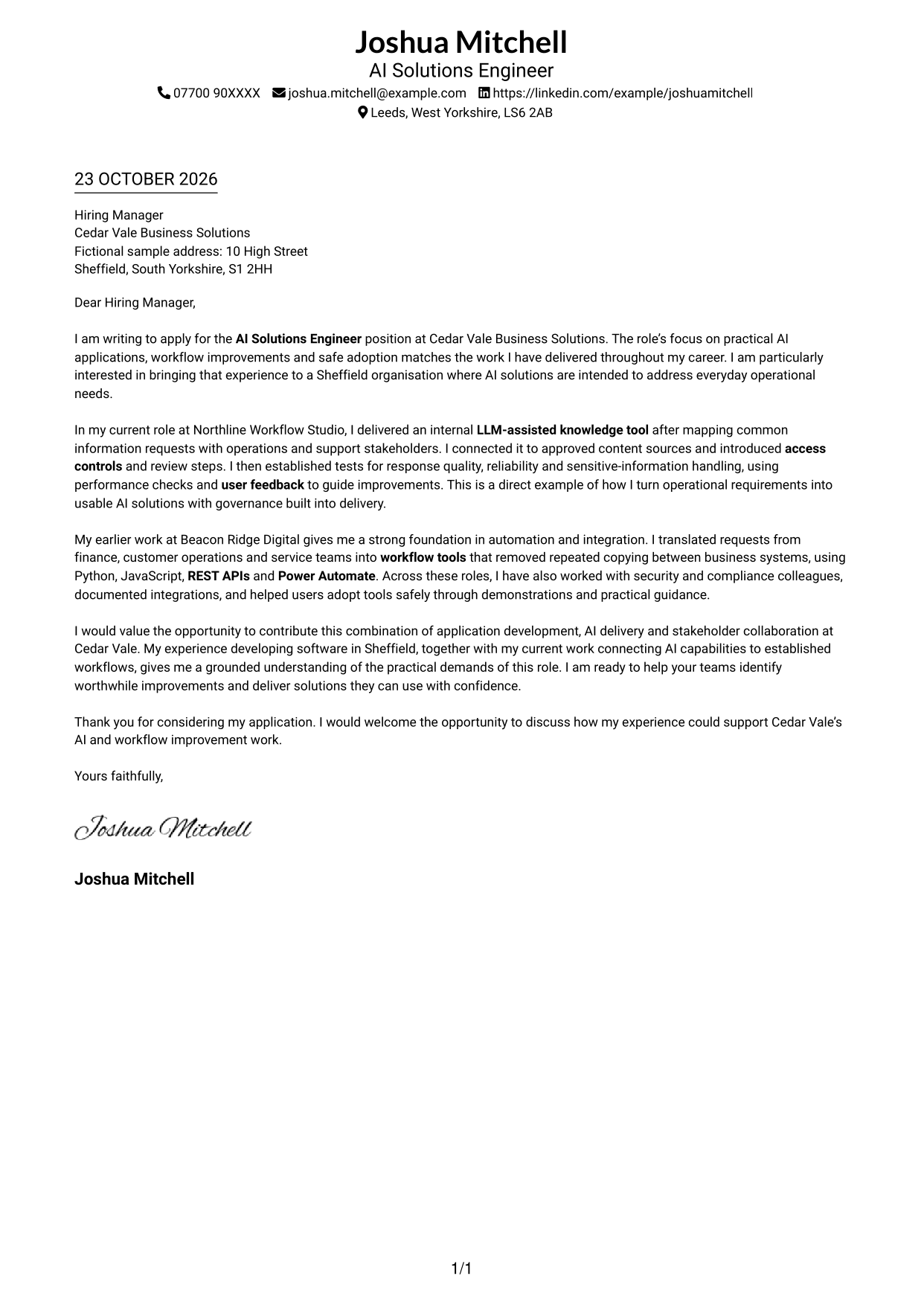 Cover letter example — page 1