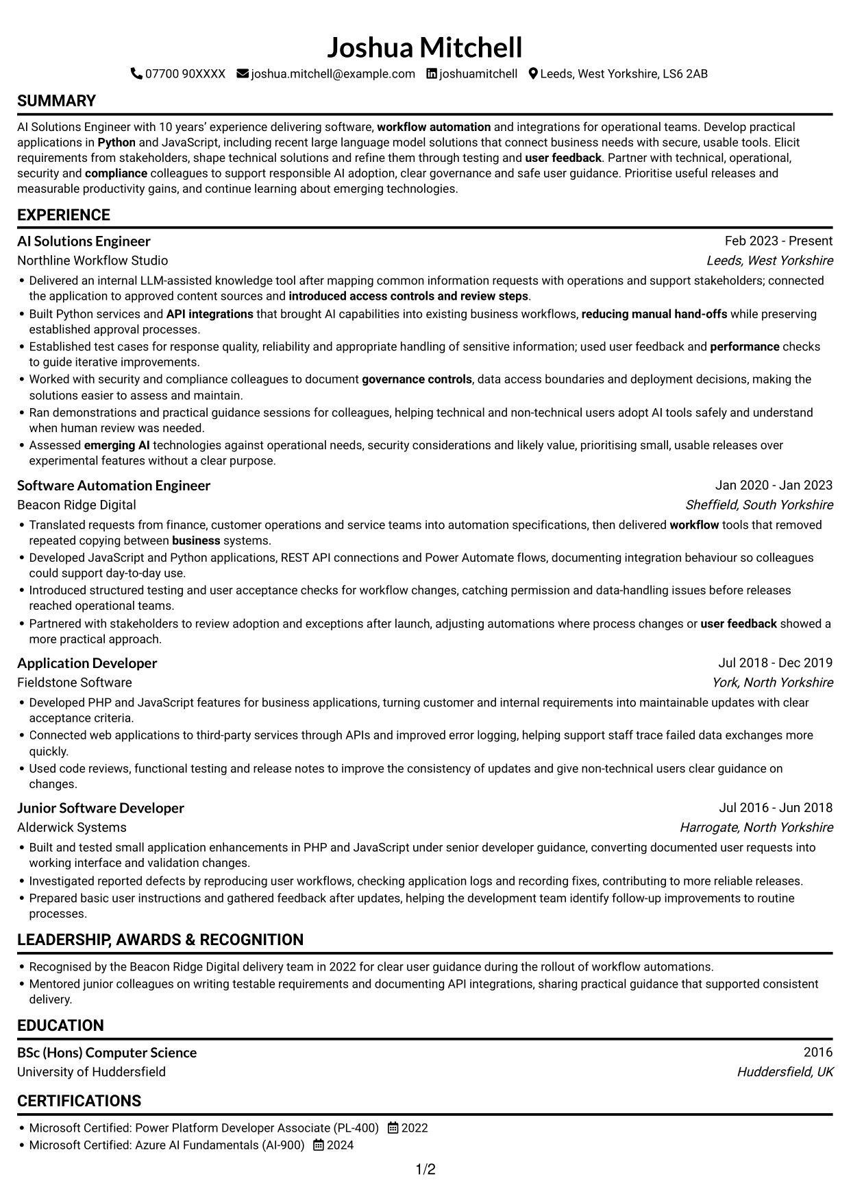 CV example — page 1