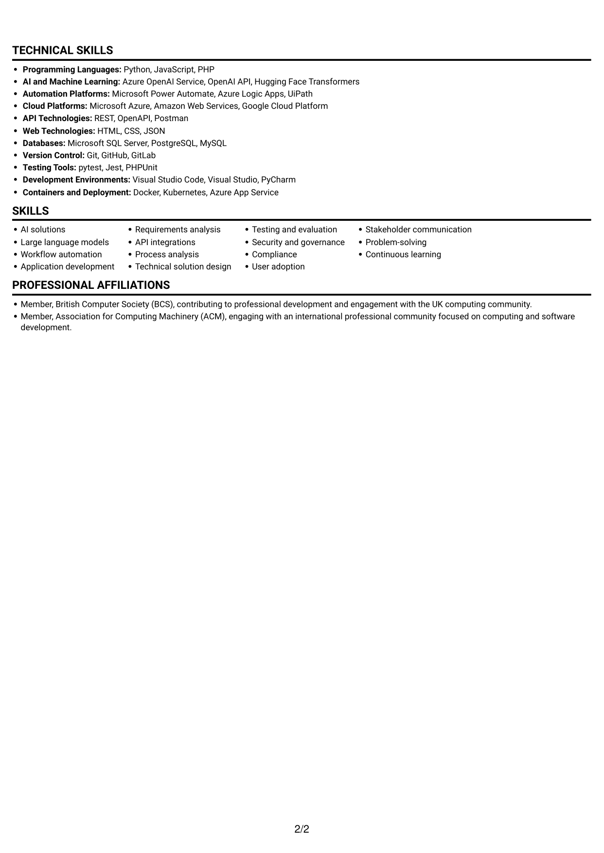 CV example — page 2