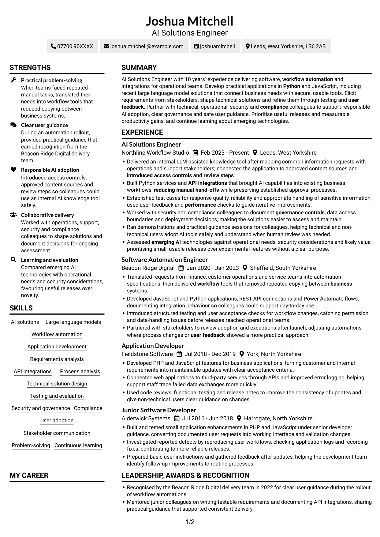 CV example — page 1