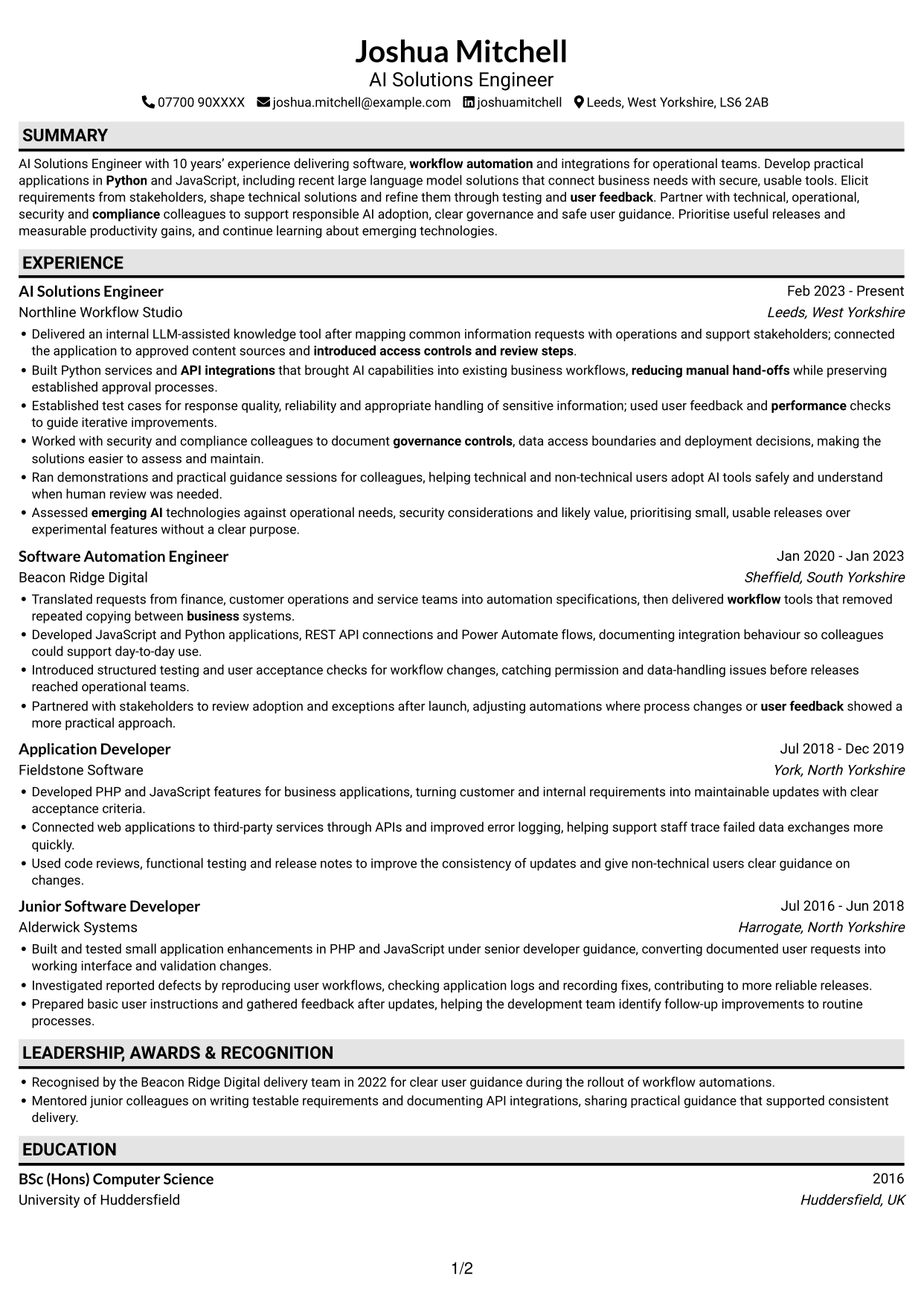 CV example — page 1