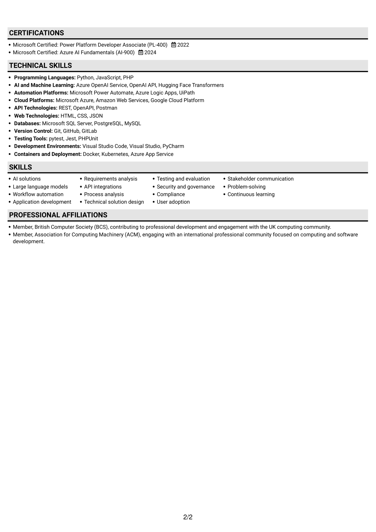 CV example — page 2