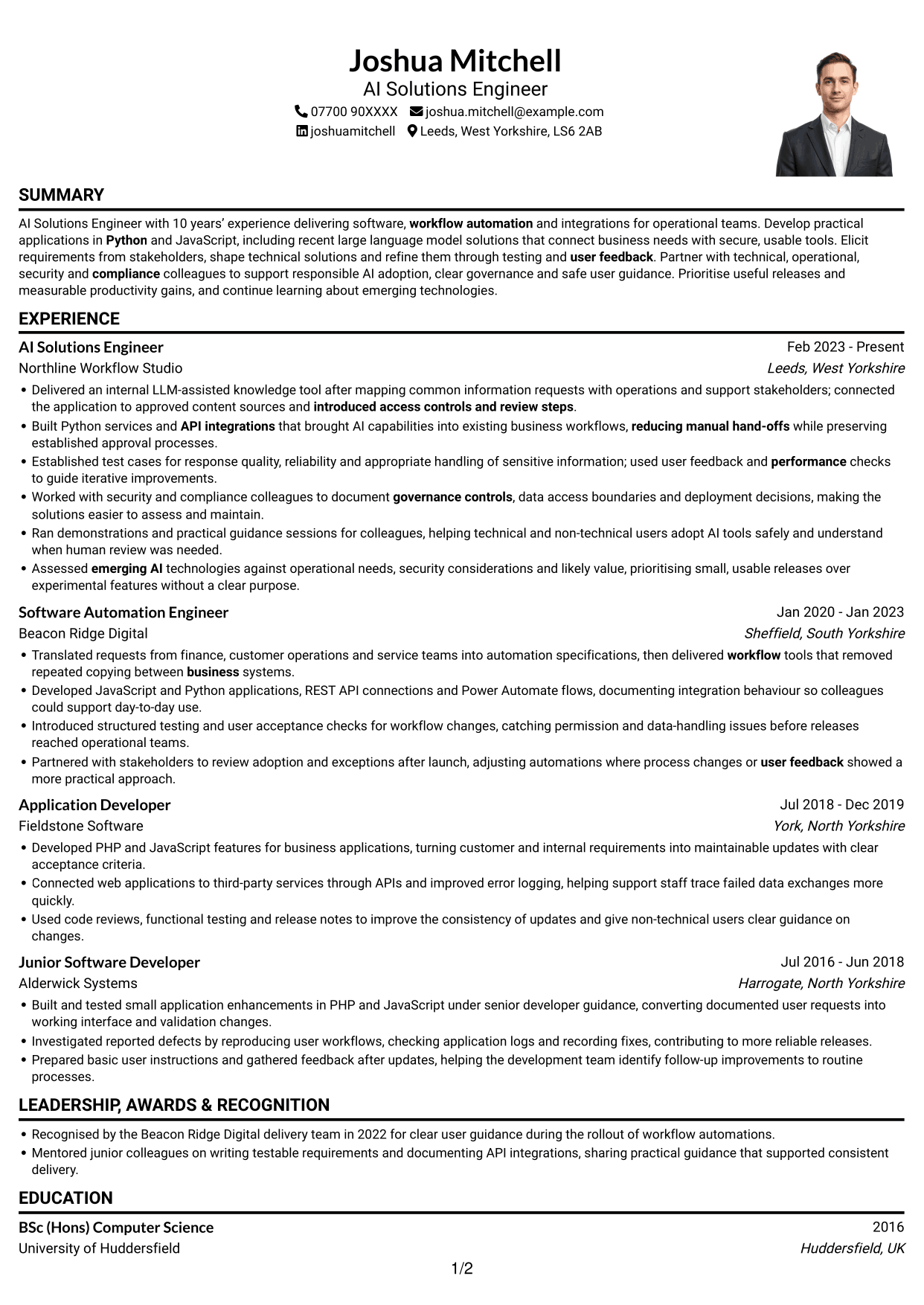 CV example — page 1