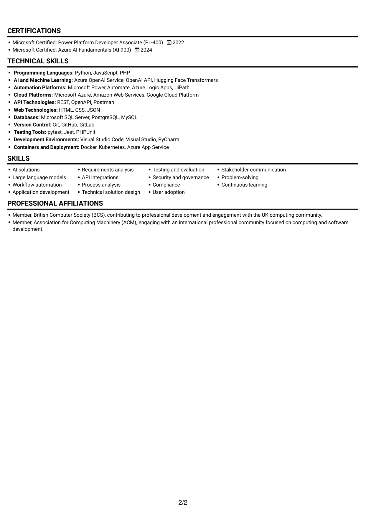 CV example — page 2