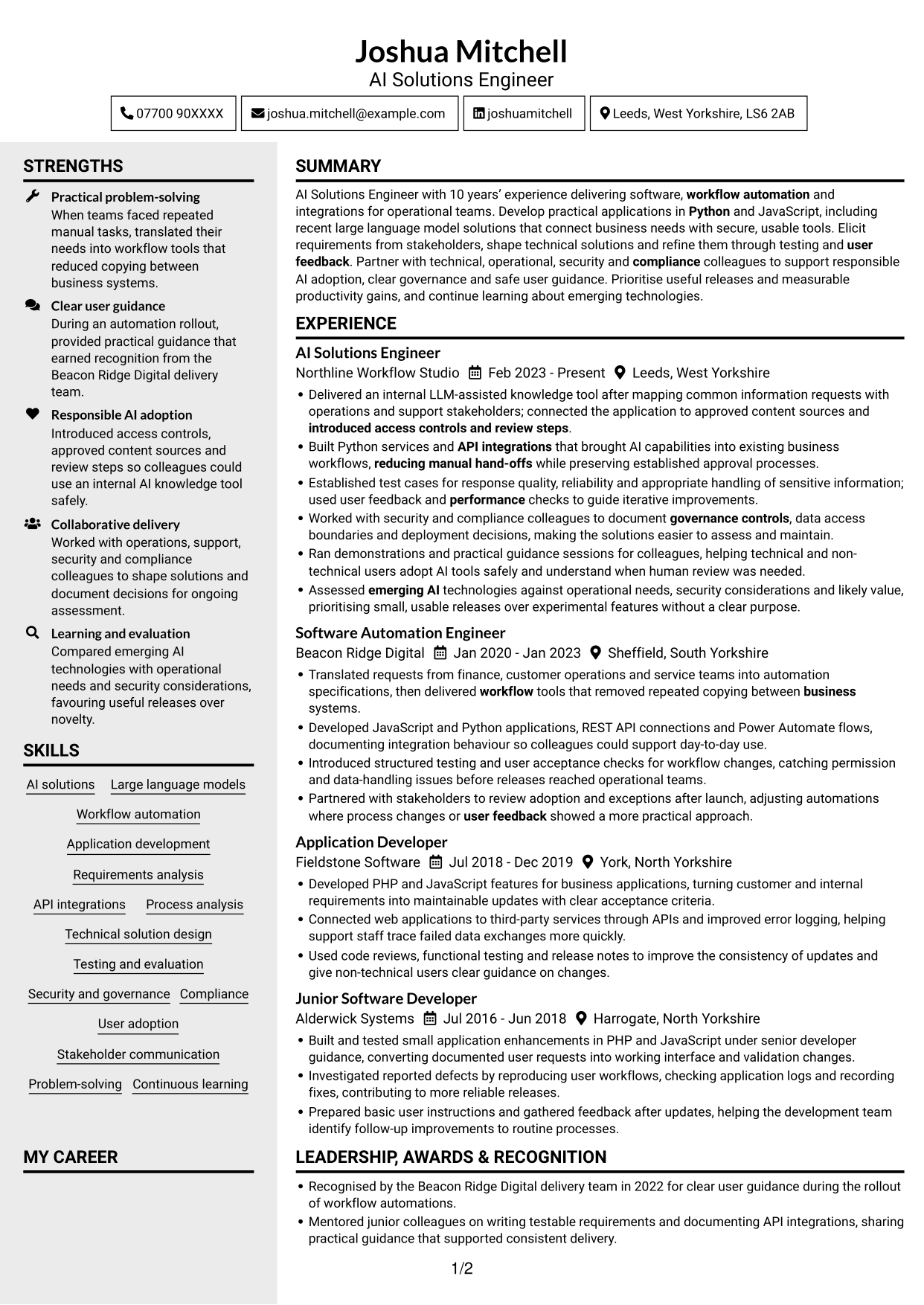 CV example — page 1