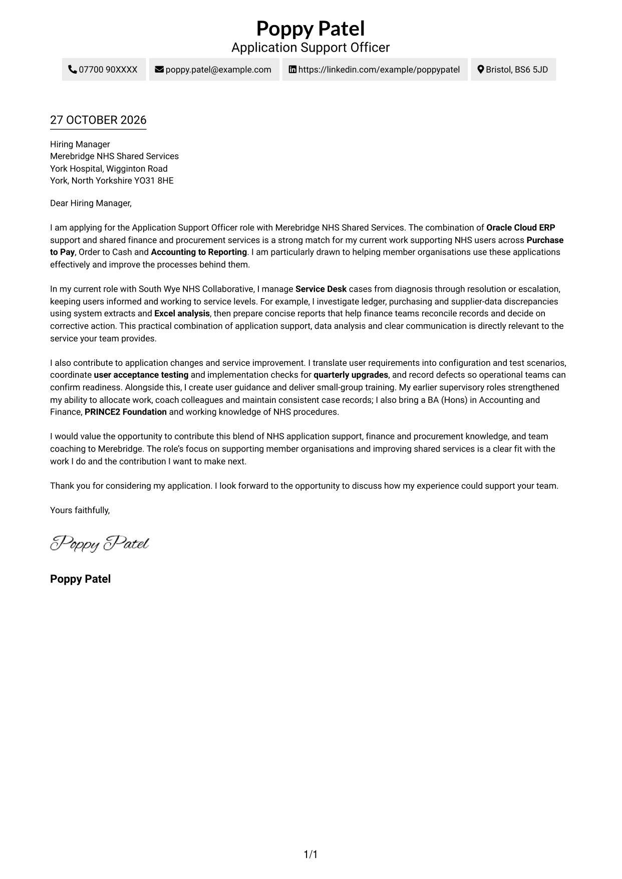 Cover letter example — page 1