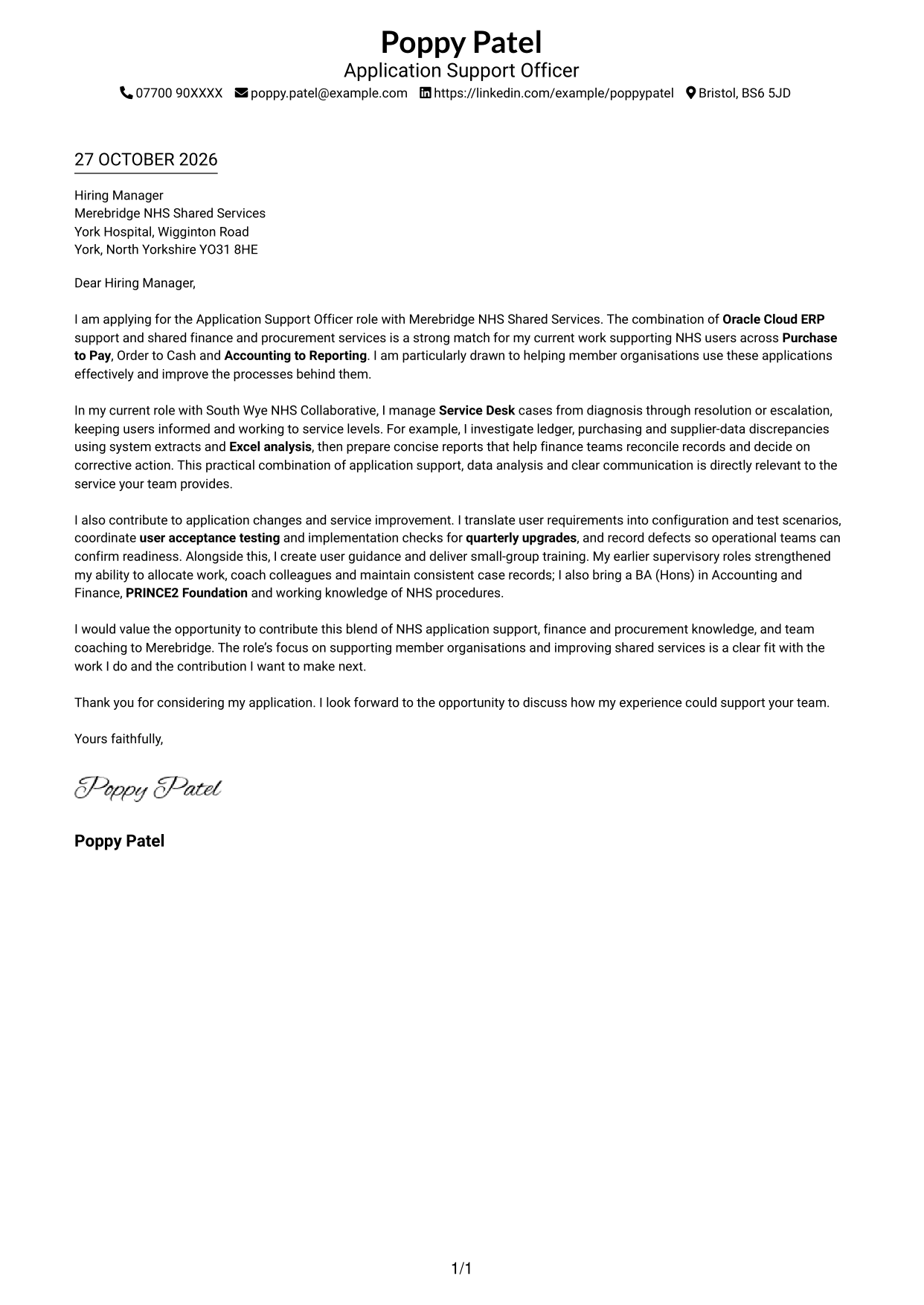 Cover letter example — page 1
