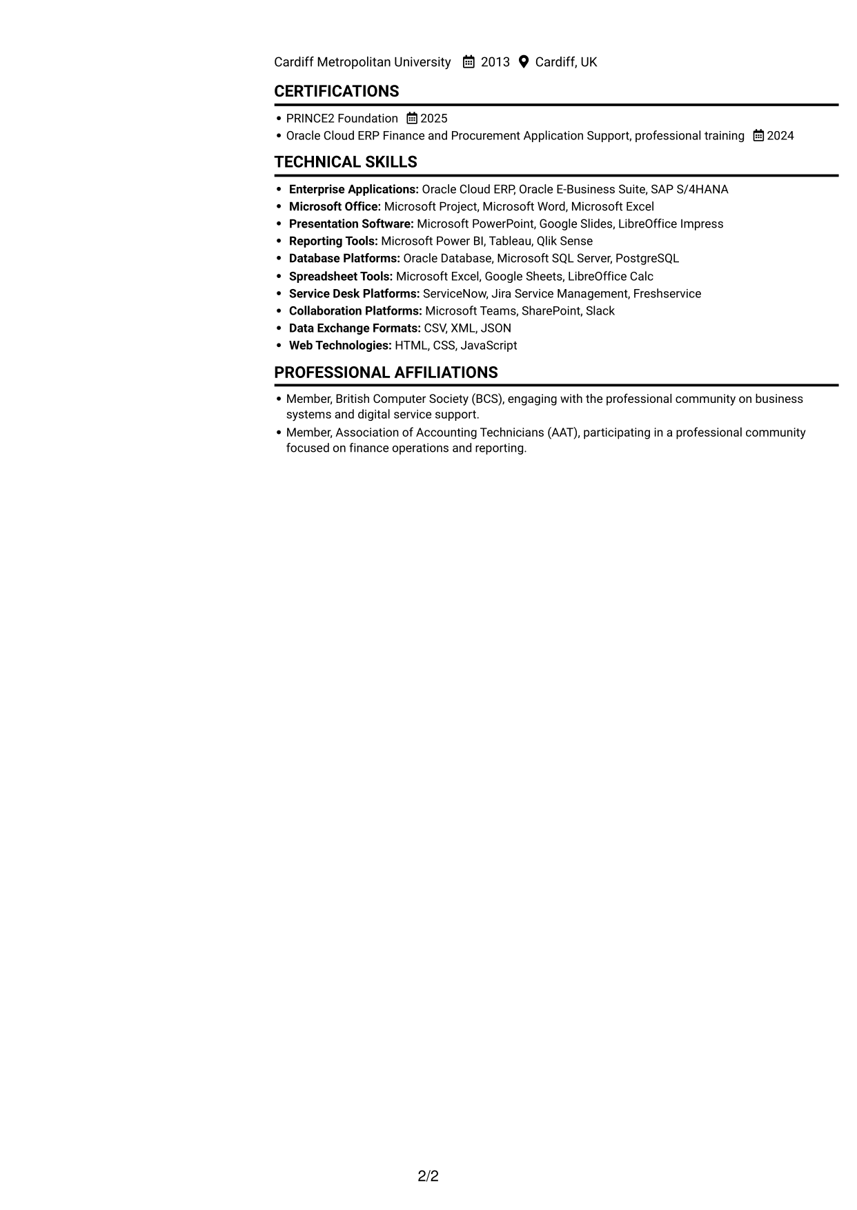 CV example — page 2