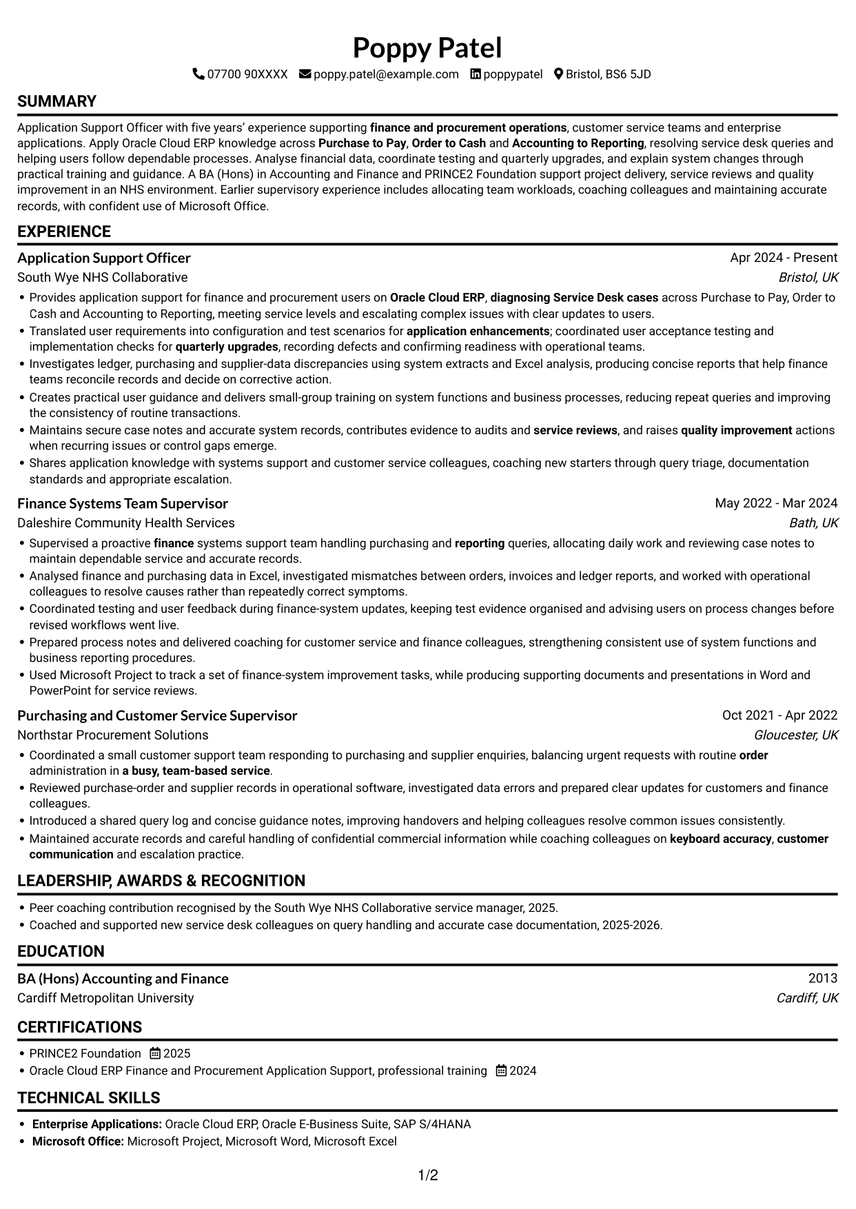 CV example — page 1