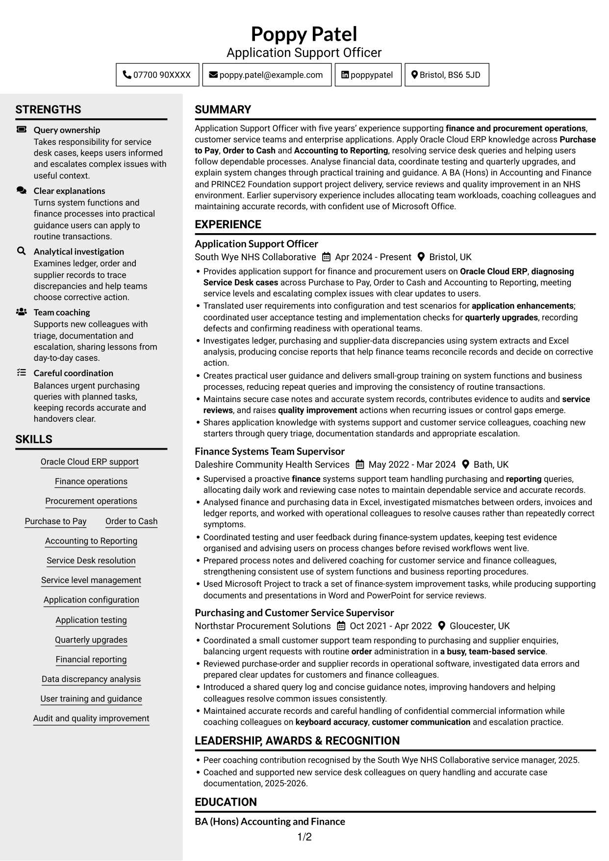 CV example — page 1