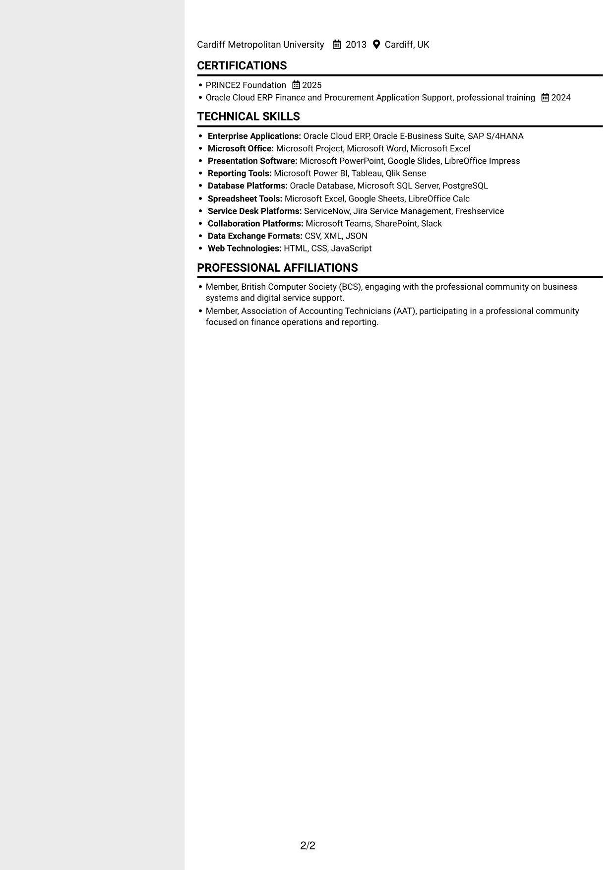 CV example — page 2