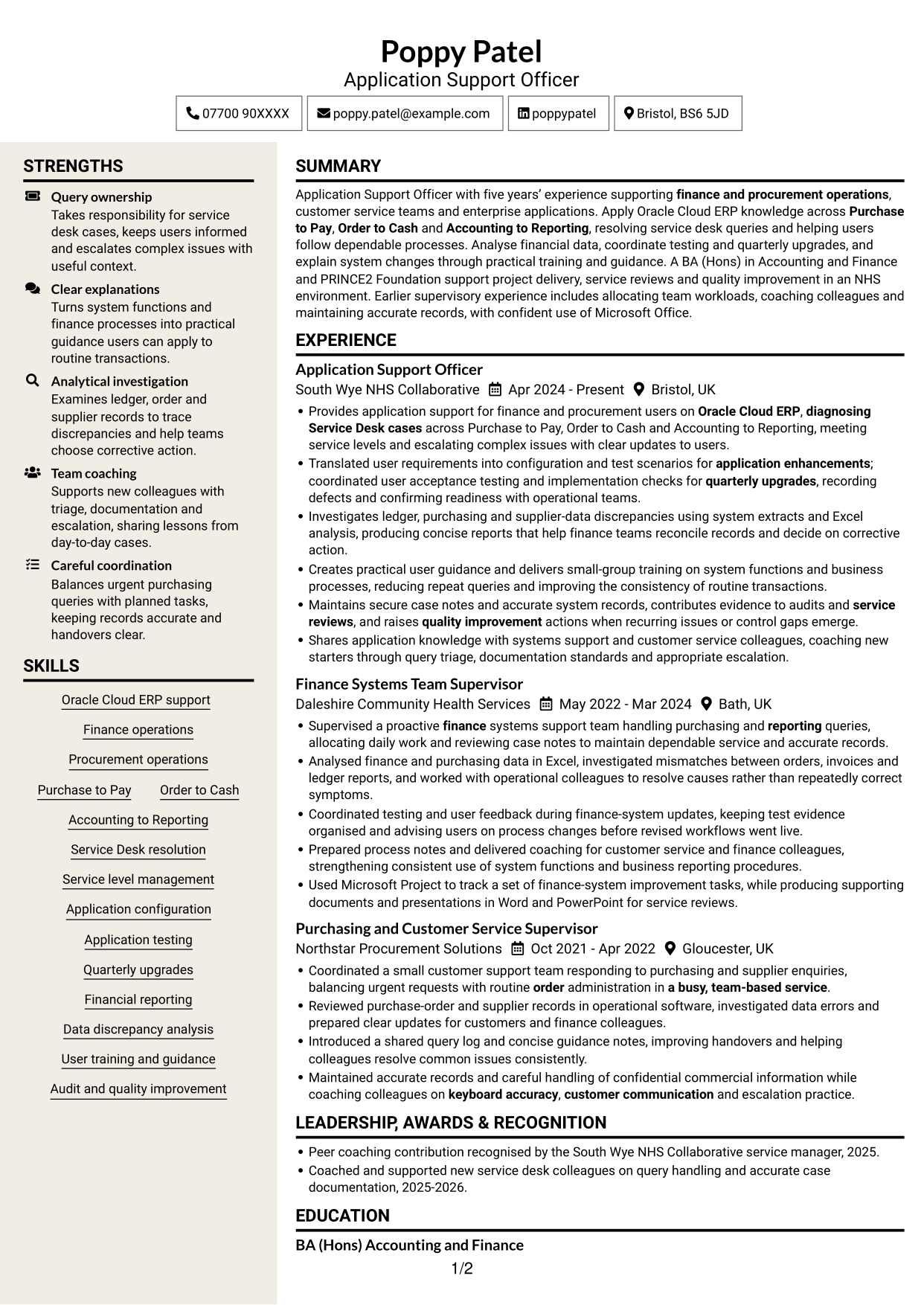 CV example — page 1