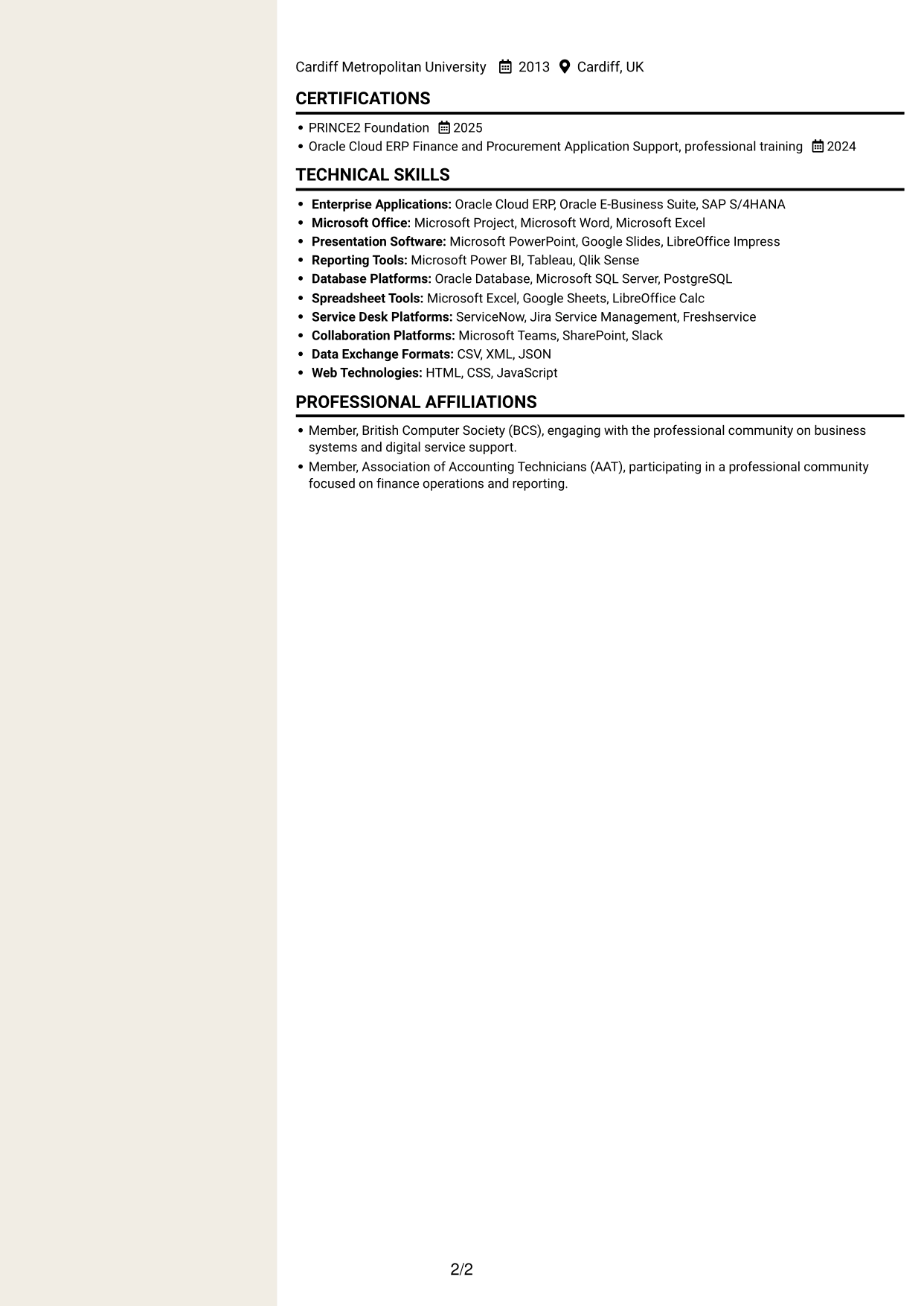 CV example — page 2
