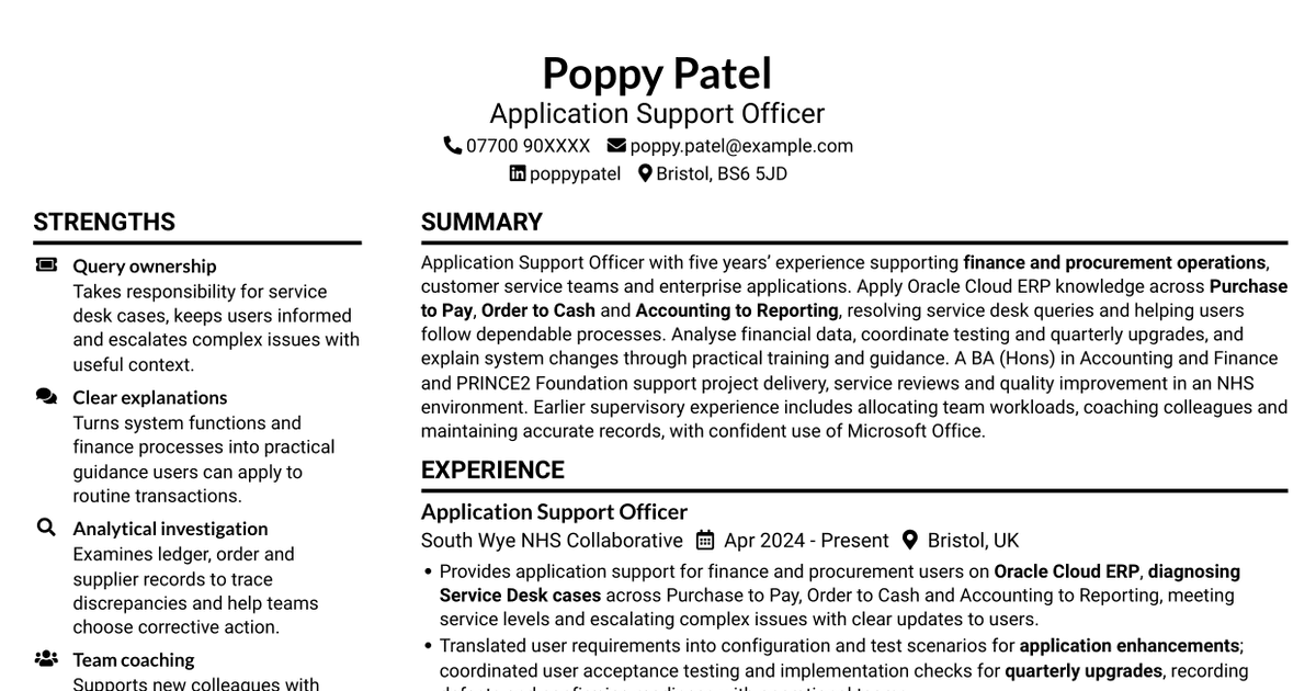 Application Support Officer - Oracle Cloud ERP CV